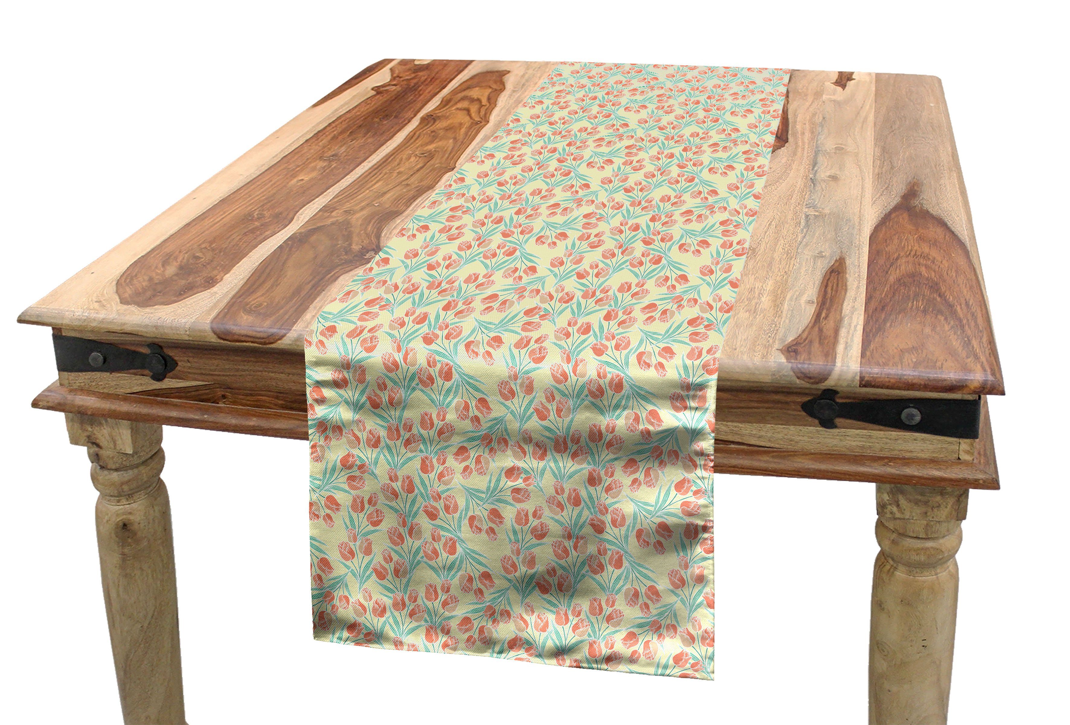 Abakuhaus Tischläufer Esszimmer Küche Rechteckiger Dekorativer Tischläufer, Frühling Saisonale Tulpen Muster