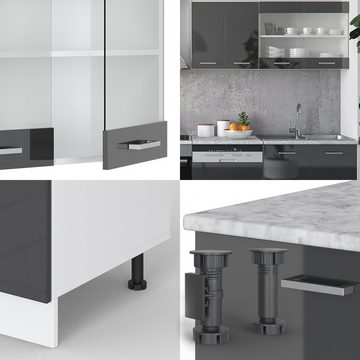 Livinity® Küchenzeile R-Line, Anthrazit Hochglanz/Weiß, 300 cm, AP Anthrazit