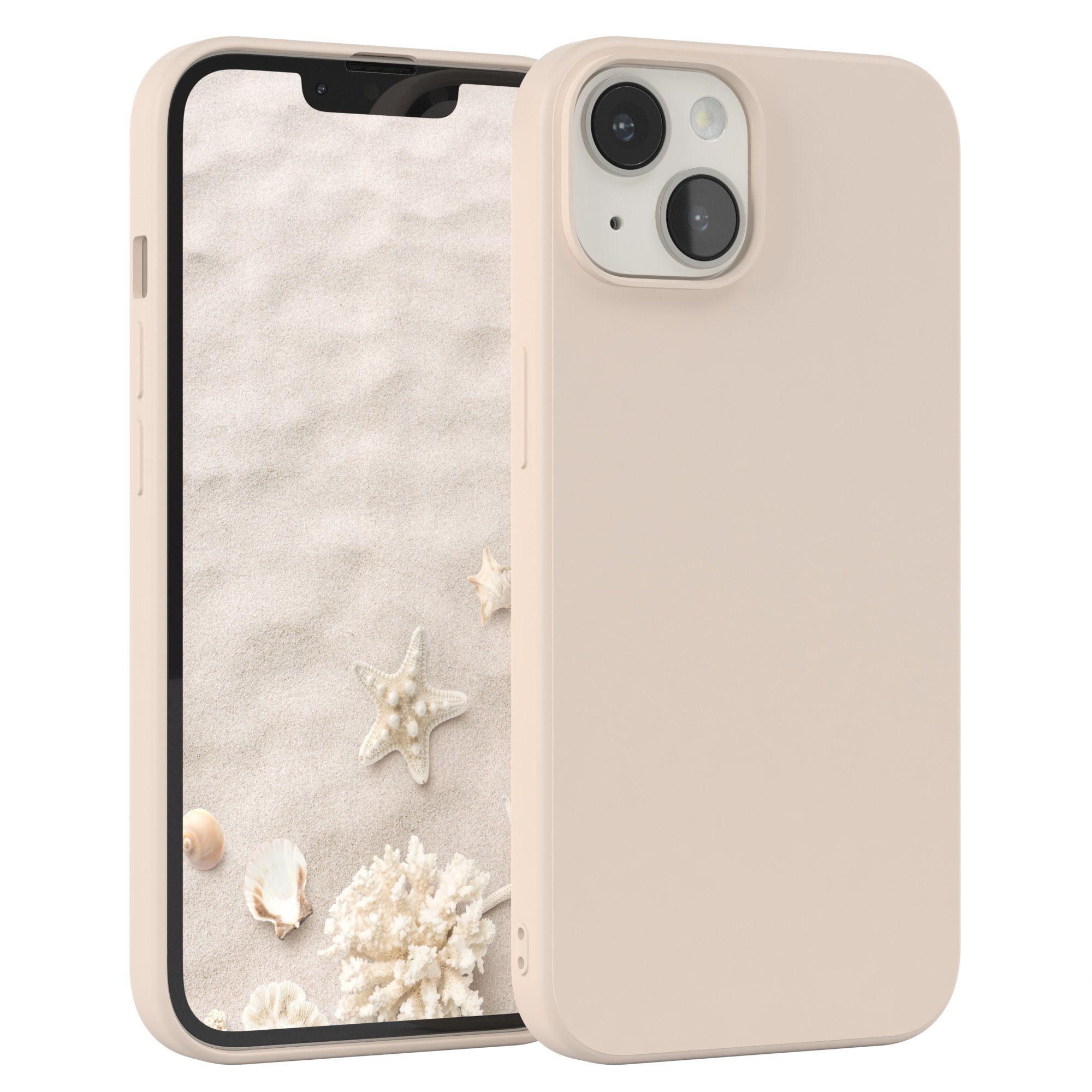 EAZY CASE Handyhülle für Apple iPhone 14 Hülle Silikon 6,1 Zoll, Bumper Case Matt Slimcover Silikonschutzhülle elastisch Taupe / Beige