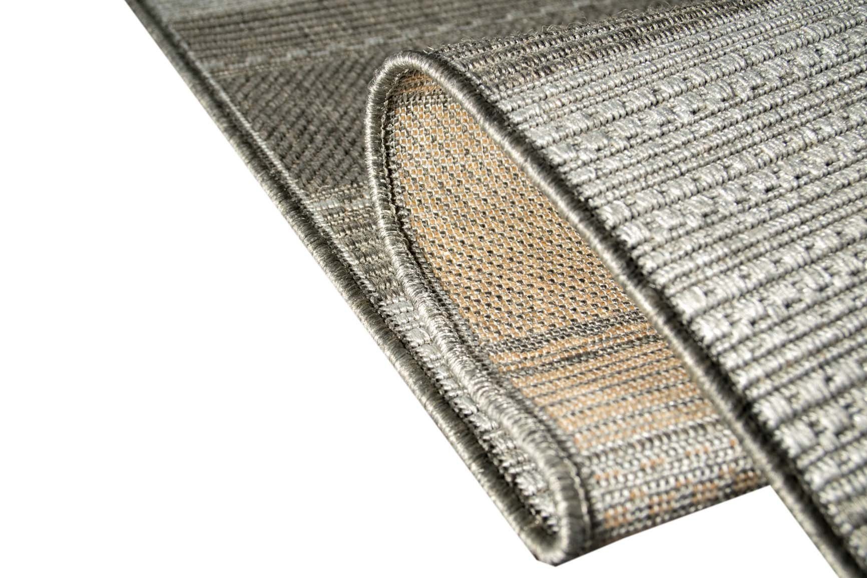 Outdoorteppich Teppich Sisal Läufer Optik Küchenteppich Teppich-Traum, gestreift 5 mm Höhe: moderner Flachgewebe grau, rechteckig