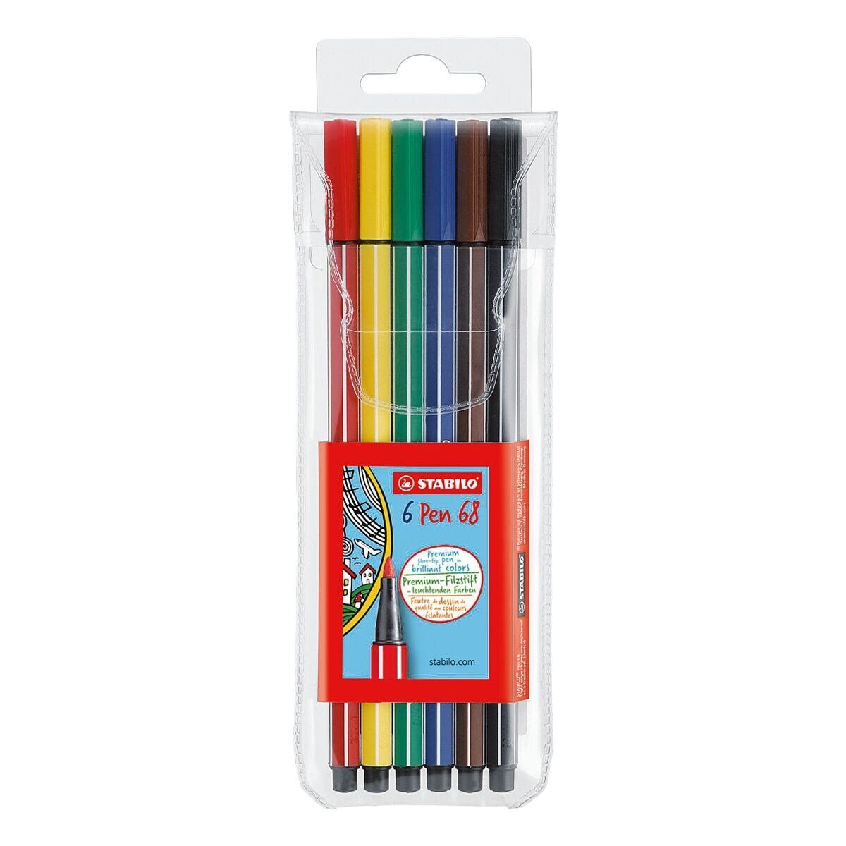 Schreibfarbe Pen Filzstift wasservermalbar = STABILO (6-tlg), 68, Schaftfarbe
