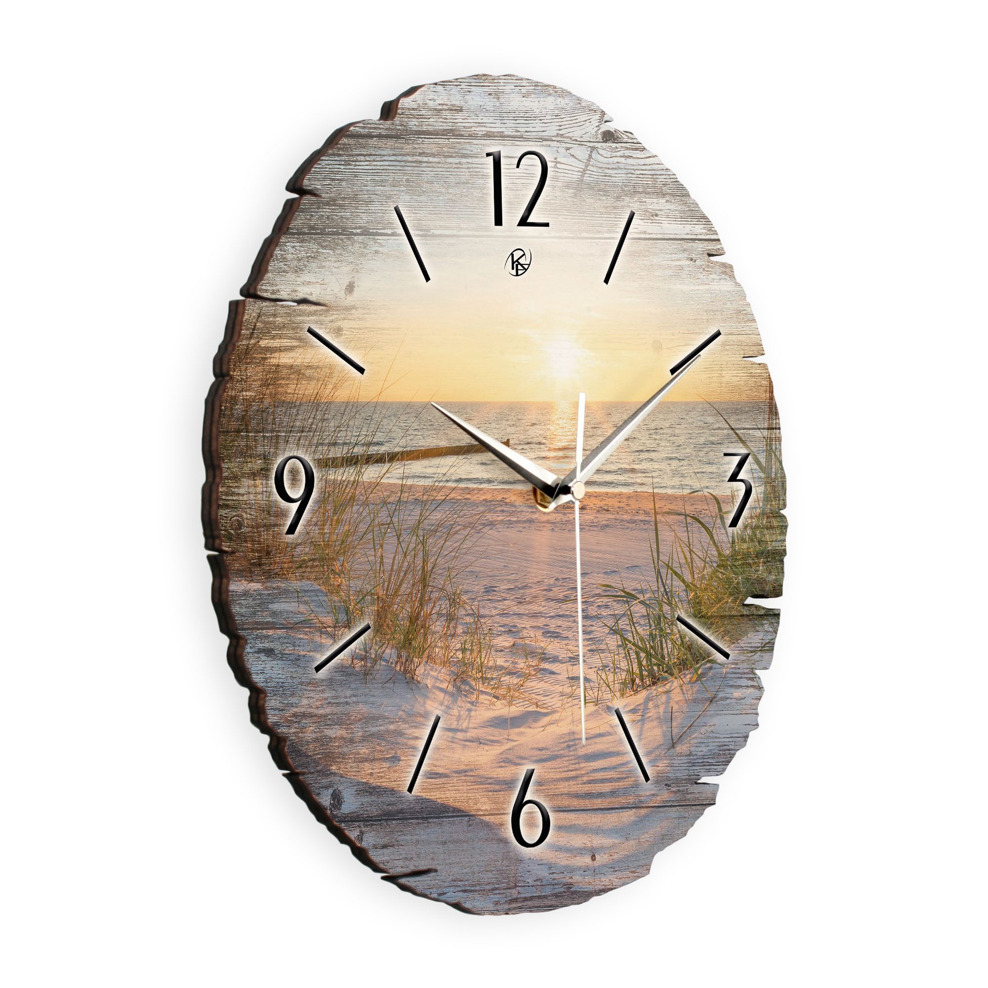 Kreative Feder Wanduhr Wanduhr "Strand" aus Naturholz (ohne Ticken; Funk- oder Quarzuhrwerk; ⌀ 30cm; außergewöhnlich)