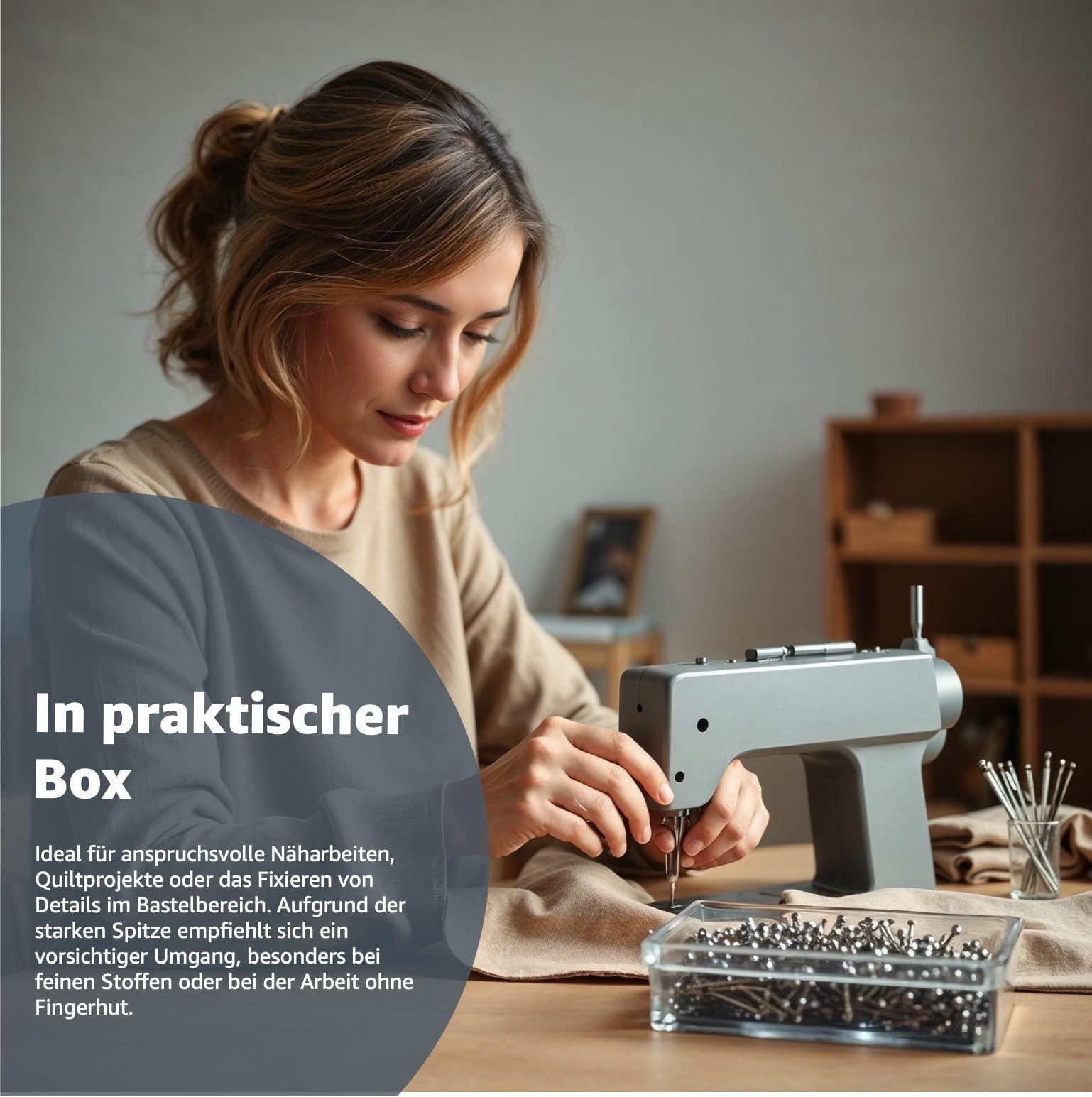 Bastelfreund® Stecknadeln 1.500 Stecknadeln, 13 mm lang, mit Aufbewahrungsbox, Set 1 St., 1500 Stk. Insgesamt, Rostfrei / in praktischer Box – Bild 5 von 5