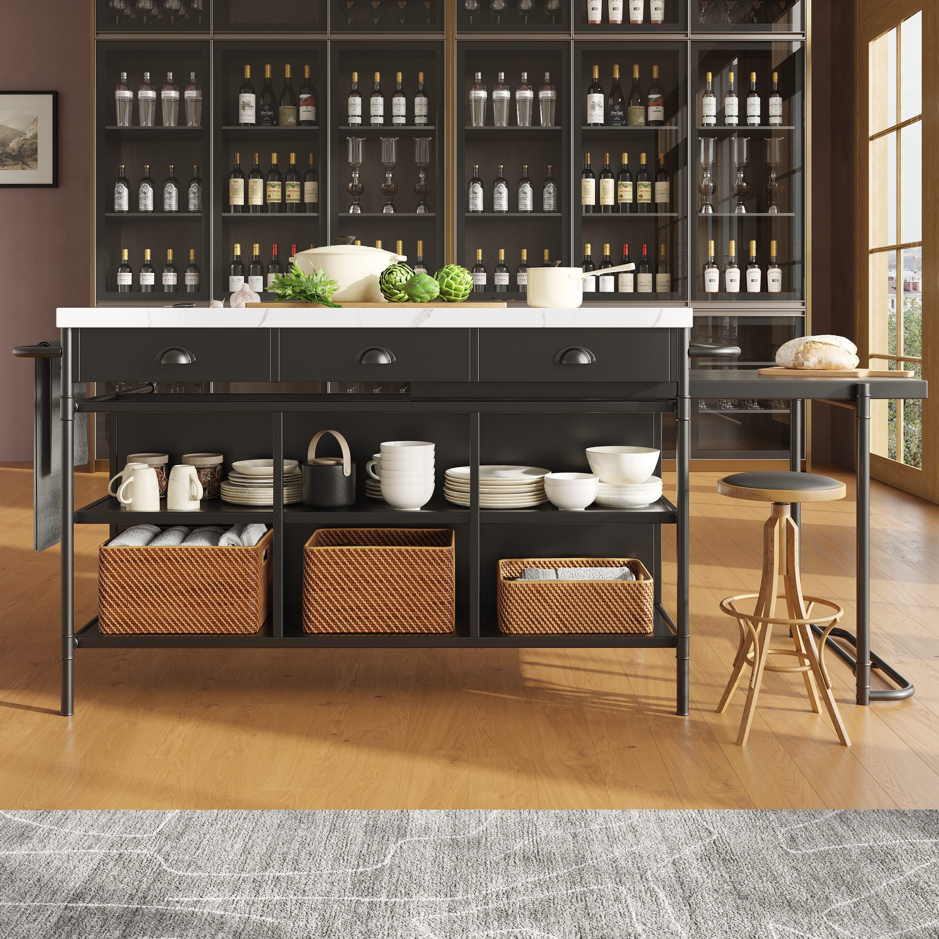Flieks Kücheninsel 130x74x90 cm Küchenschrank schwarz, günstig online kaufen