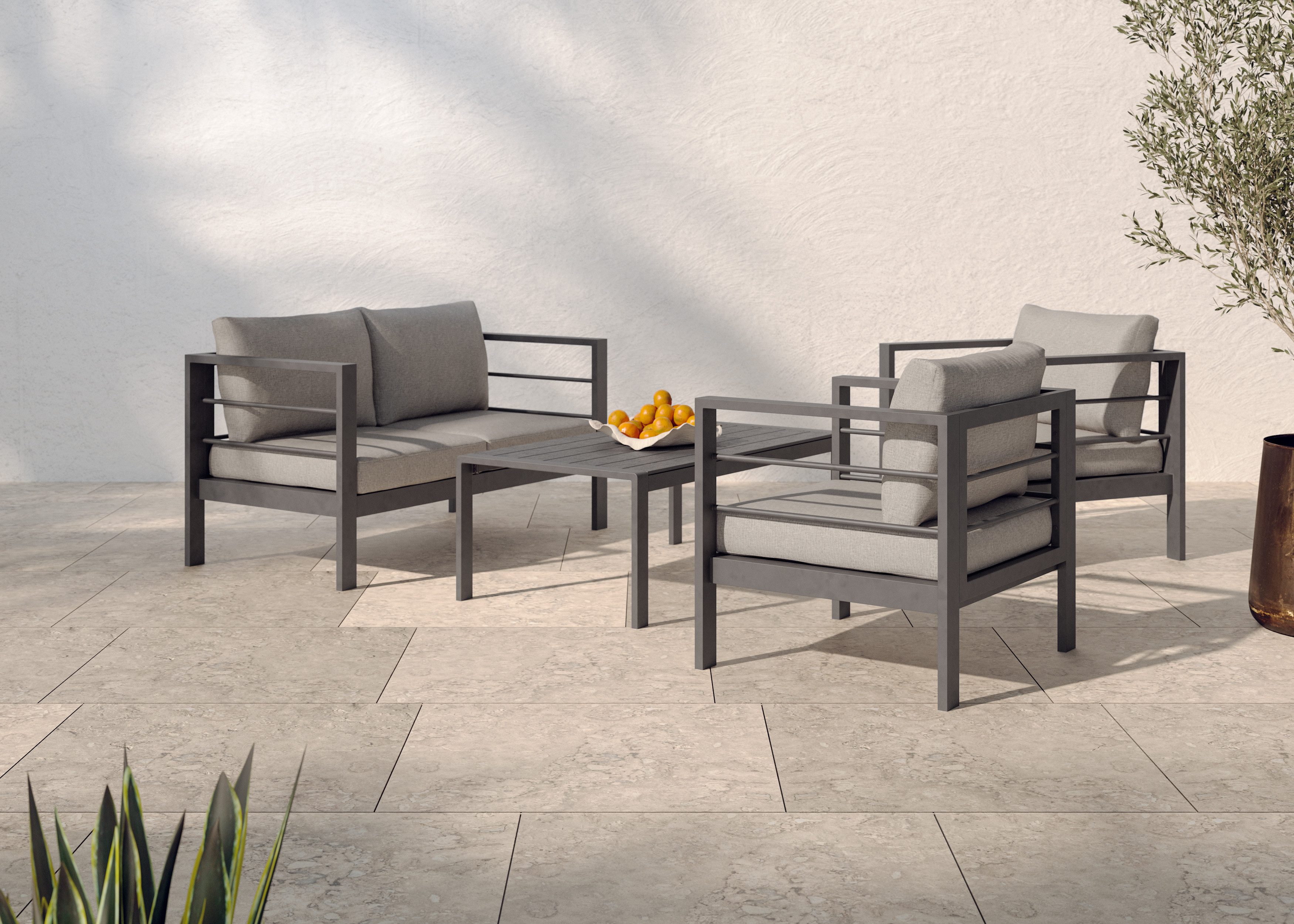 KONIFERA Gartenlounge-Set »New Jersey«, (Set, 12-tlg., 1x2er Sofa, 2 Sessel, Tisch 62x110x41 cm, inkl. Auflagen), Tischplatte aus Nonwood