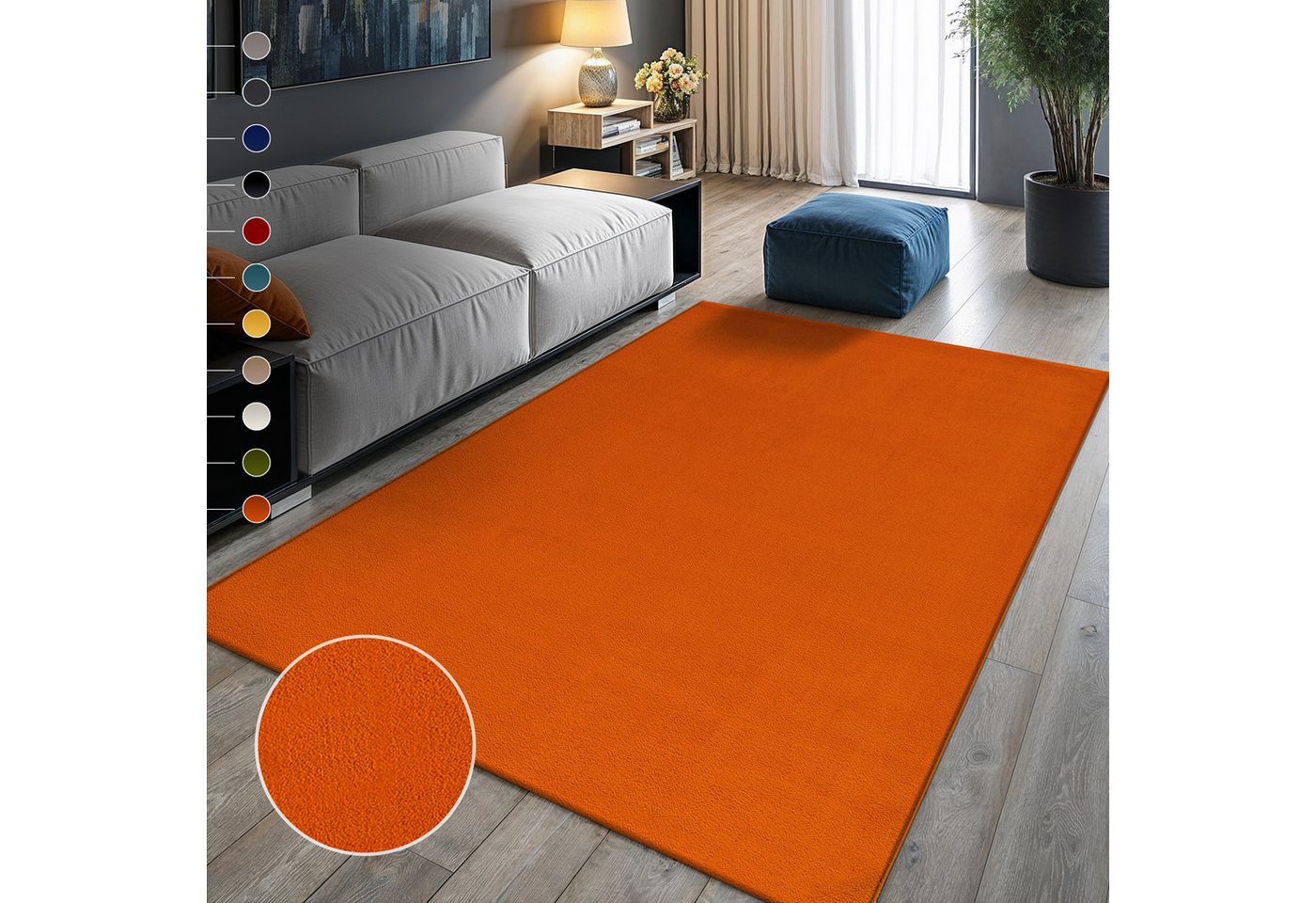 Sanat Teppich UNI, auch als Läufer und Rund, rechteckig, Höhe: 13 mm, robuster Kurzflorteppich, große Farbauswahl, Wohnzimmer, alle Räume