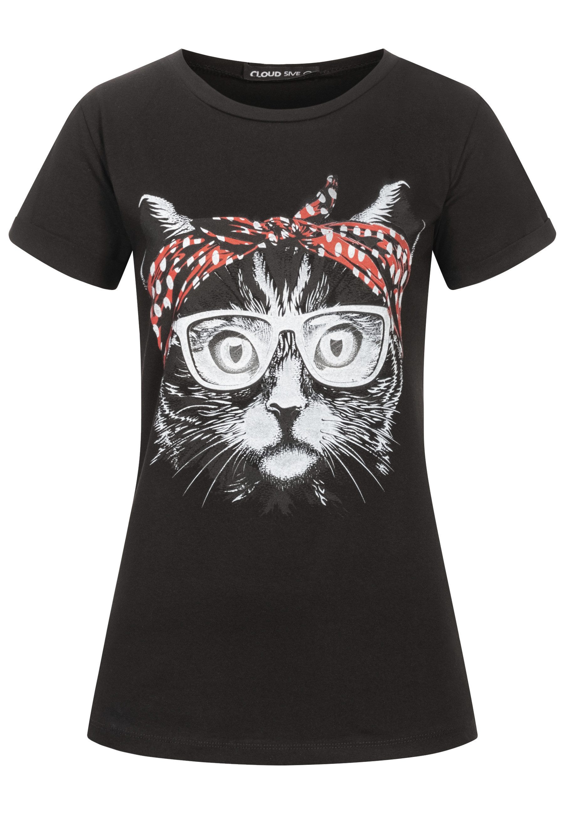 CLOUD 5IVE T-Shirt CLOUD 5IVE Cloud5ive Damen T-Shirt Bandana Katzen Print (1-tlg)