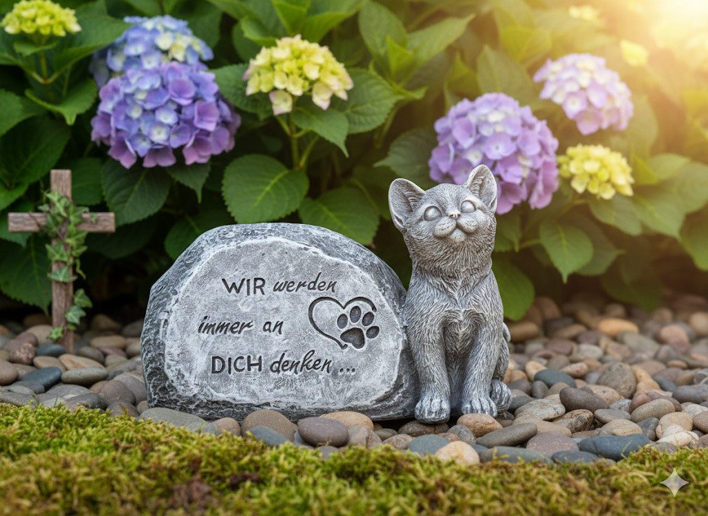 MF Grabkerze Gedenkstein Katzenliebe mit Katze und Spruch (1-tlg)
