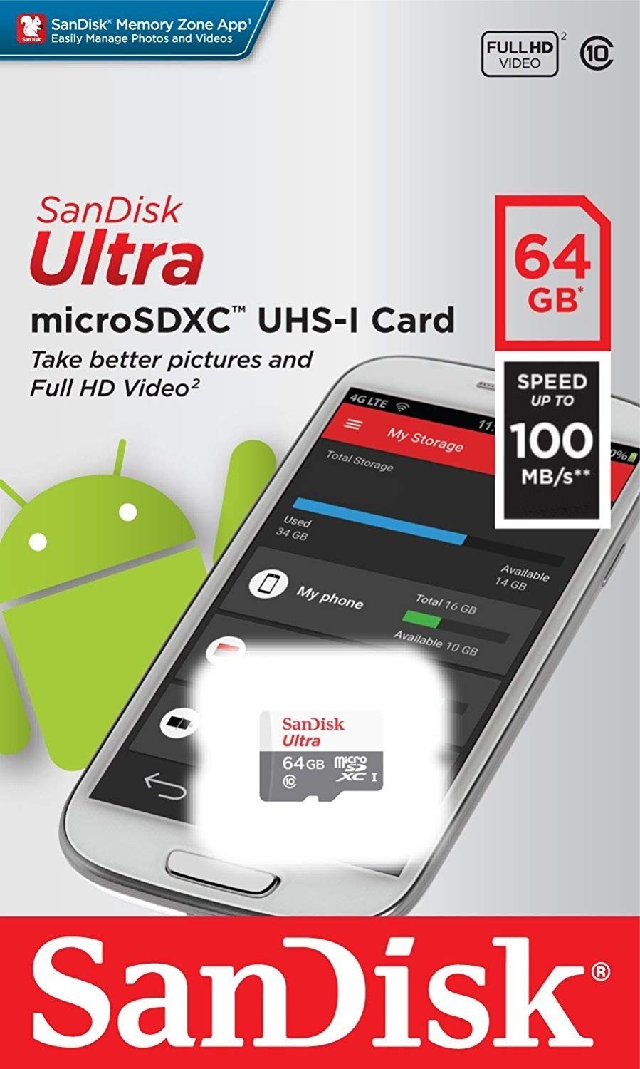 Sandisk Ultra microSD Karte UHS-I 32GB 64GB 128GB 256GB Speicherkarte (64 GB)