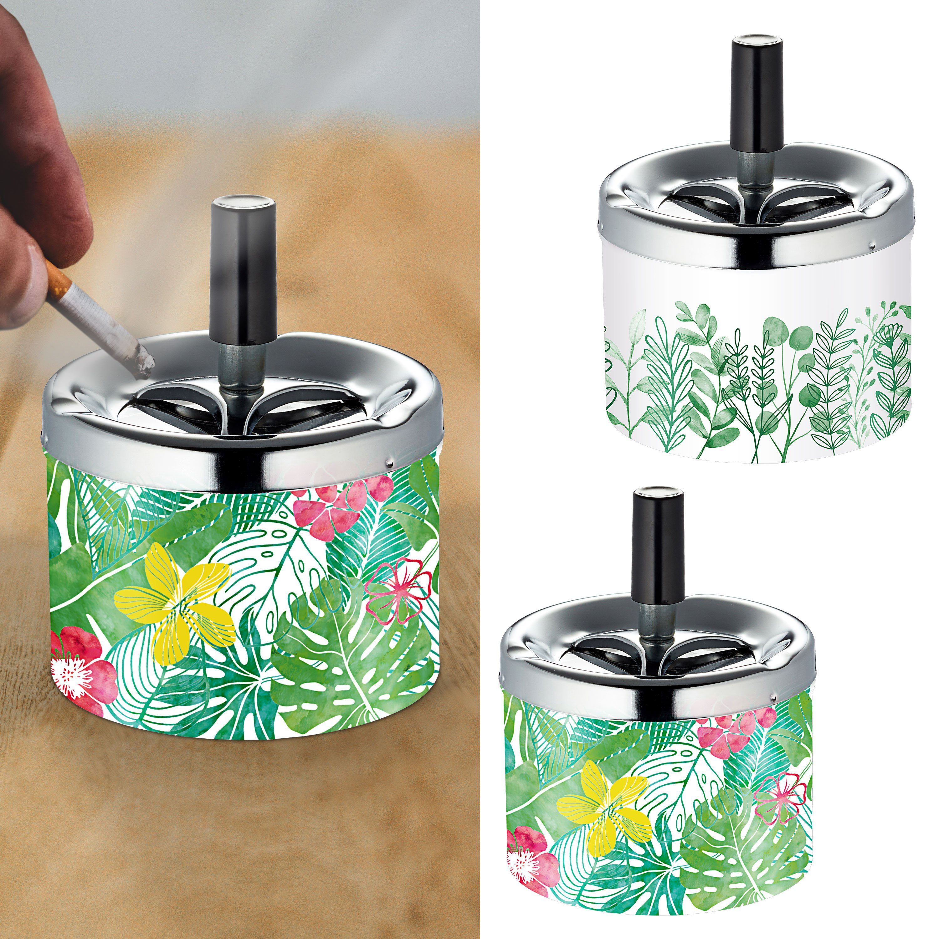 CEPEWA Aschenbecher Drehaschenbecher Botanic-Design 2er Set 9x7cm