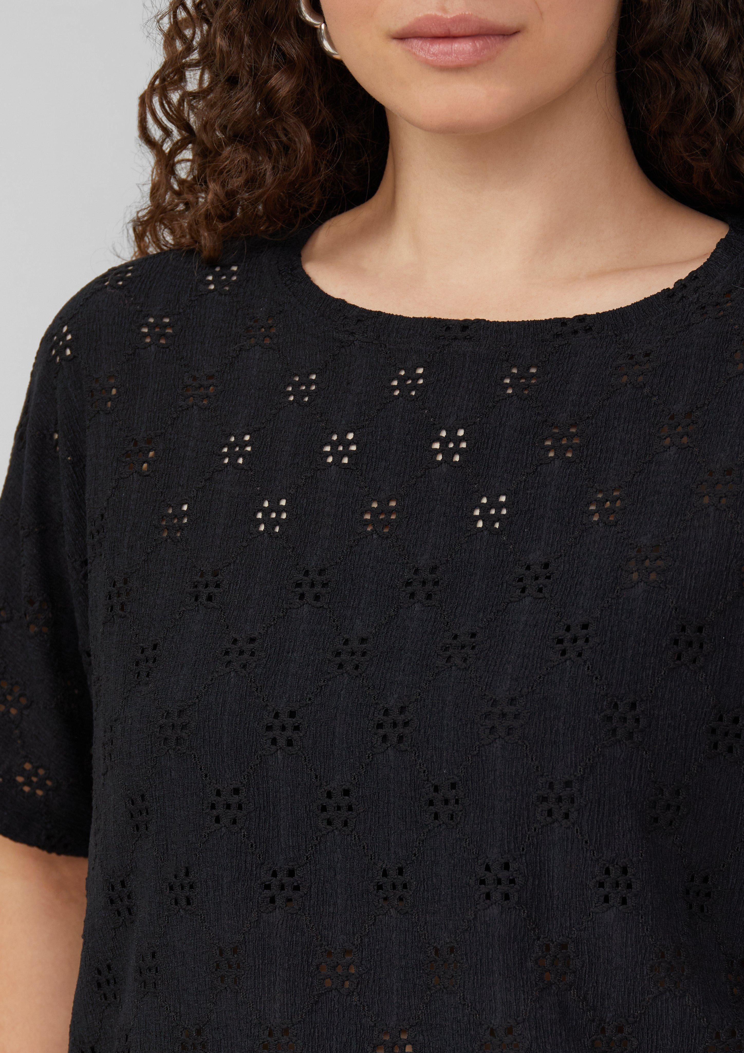 QS Kurzarmshirt Shirt mit Lochstickerei günstig online kaufen