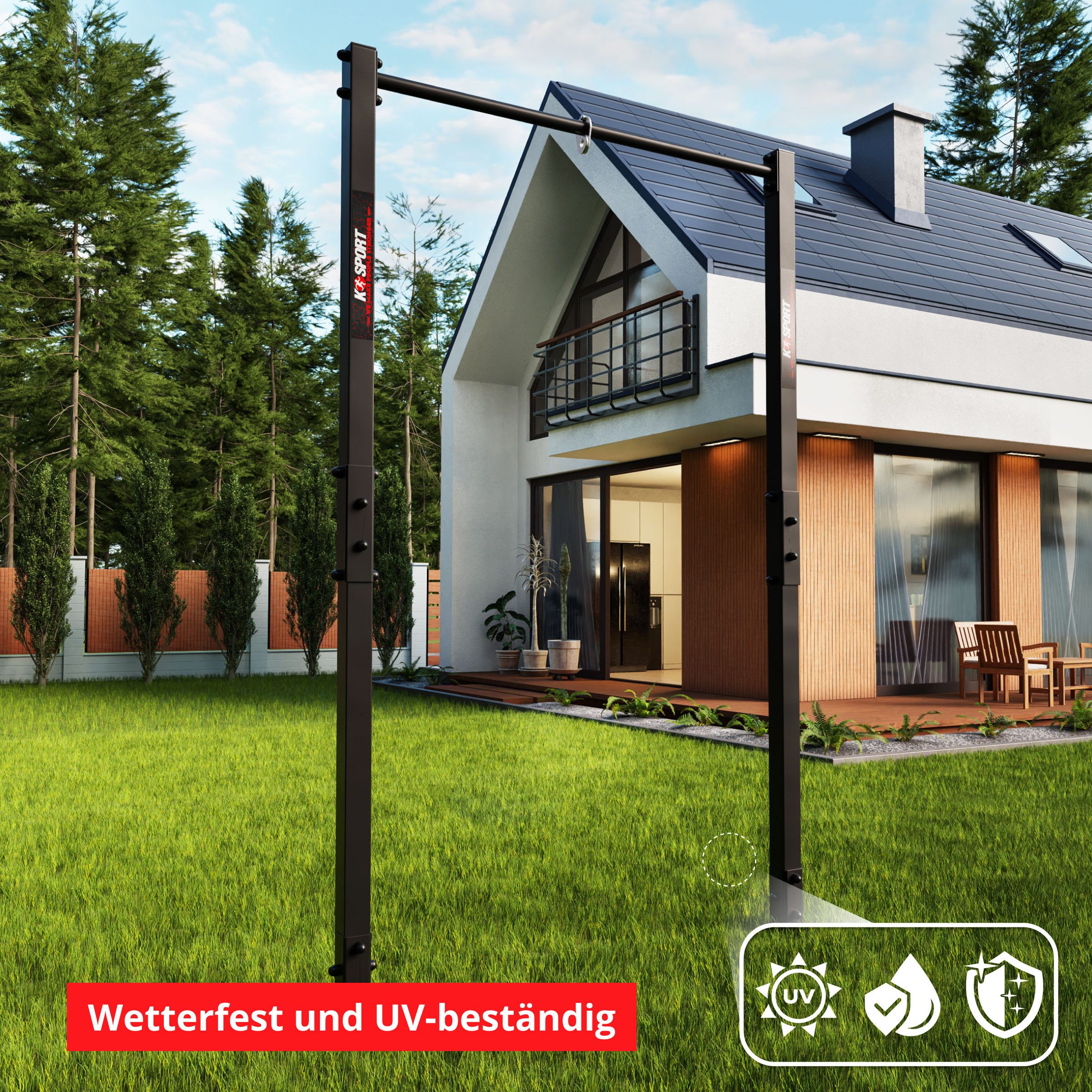 K-SPORT Klimmzugstange Outdoor-Klimmzugstange bis 150 kg belastbar (Wetterfeste Pull-Up Bar), Made in EU