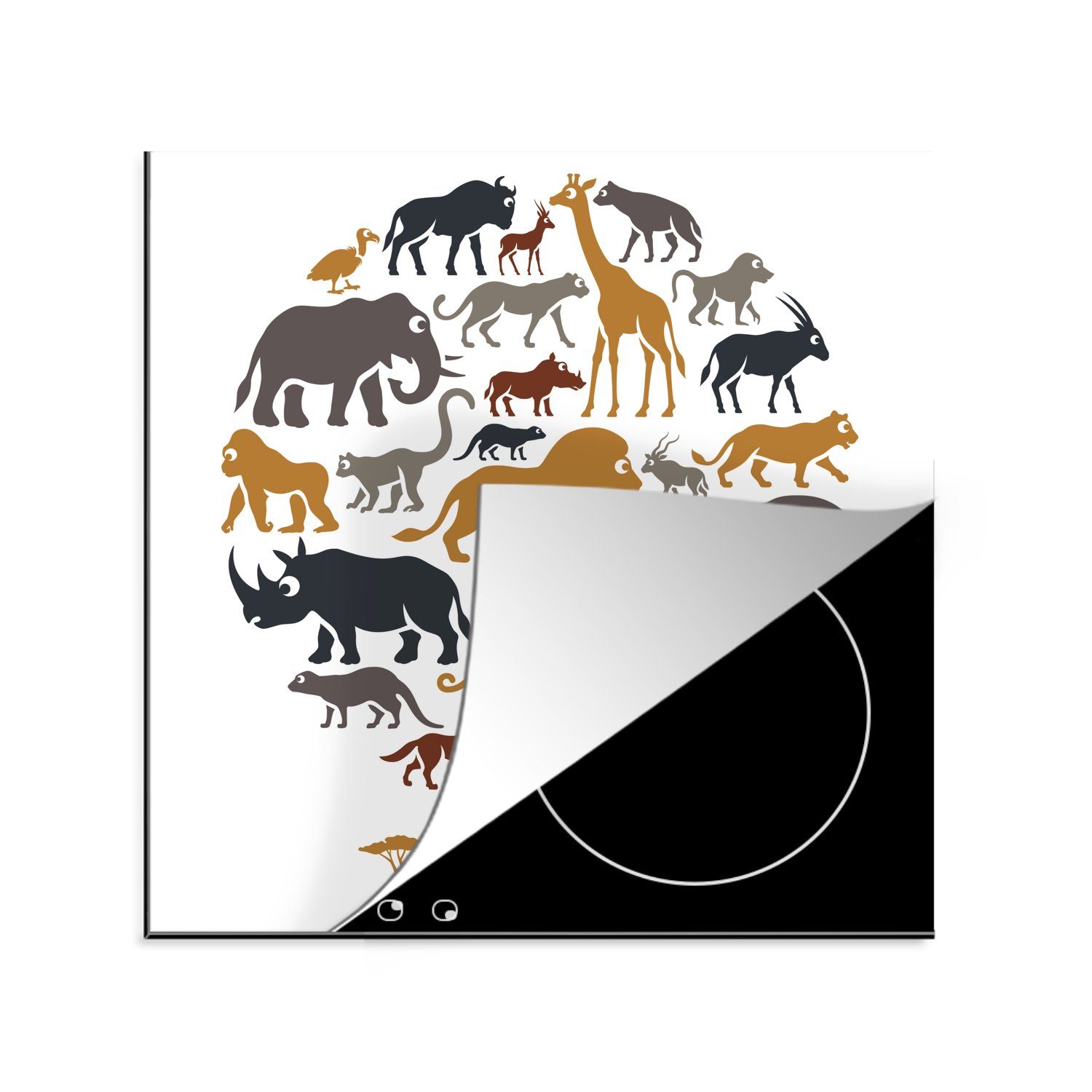MuchoWow Herdblende-/Abdeckplatte Eine Illustration der 78x78 unter Five tlg), Tieren, cm, Arbeitsplatte für küche Ceranfeldabdeckung, (1 Vinyl, den Big