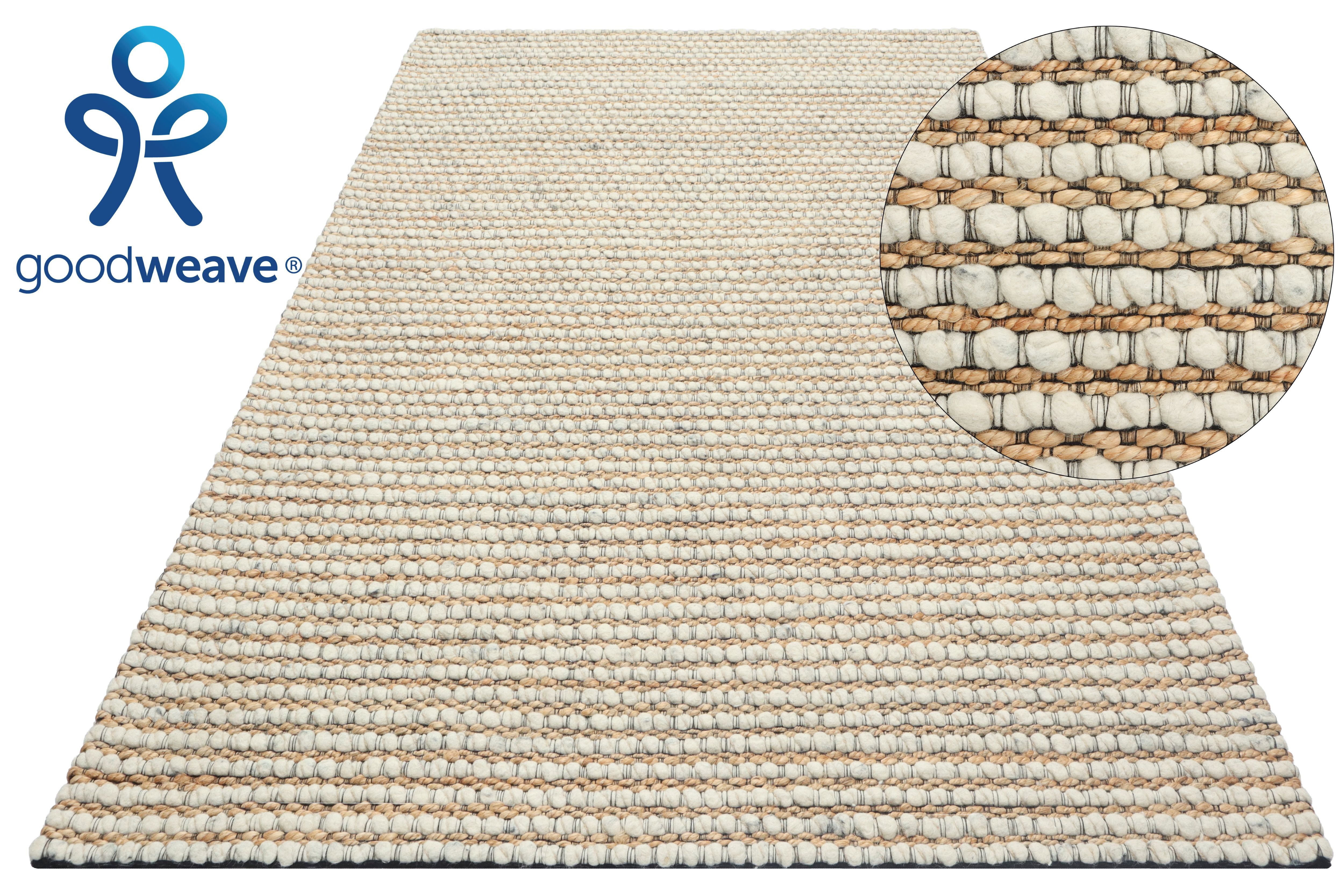 OTTO home Wollteppich Leevy, Wolle und Jute, handgewebt, Handweb Teppiche, rechteckig, Höhe: 25 mm, schöne Streifenoptik, Wohnzimmer, Schlafzimmer, Esszimmer