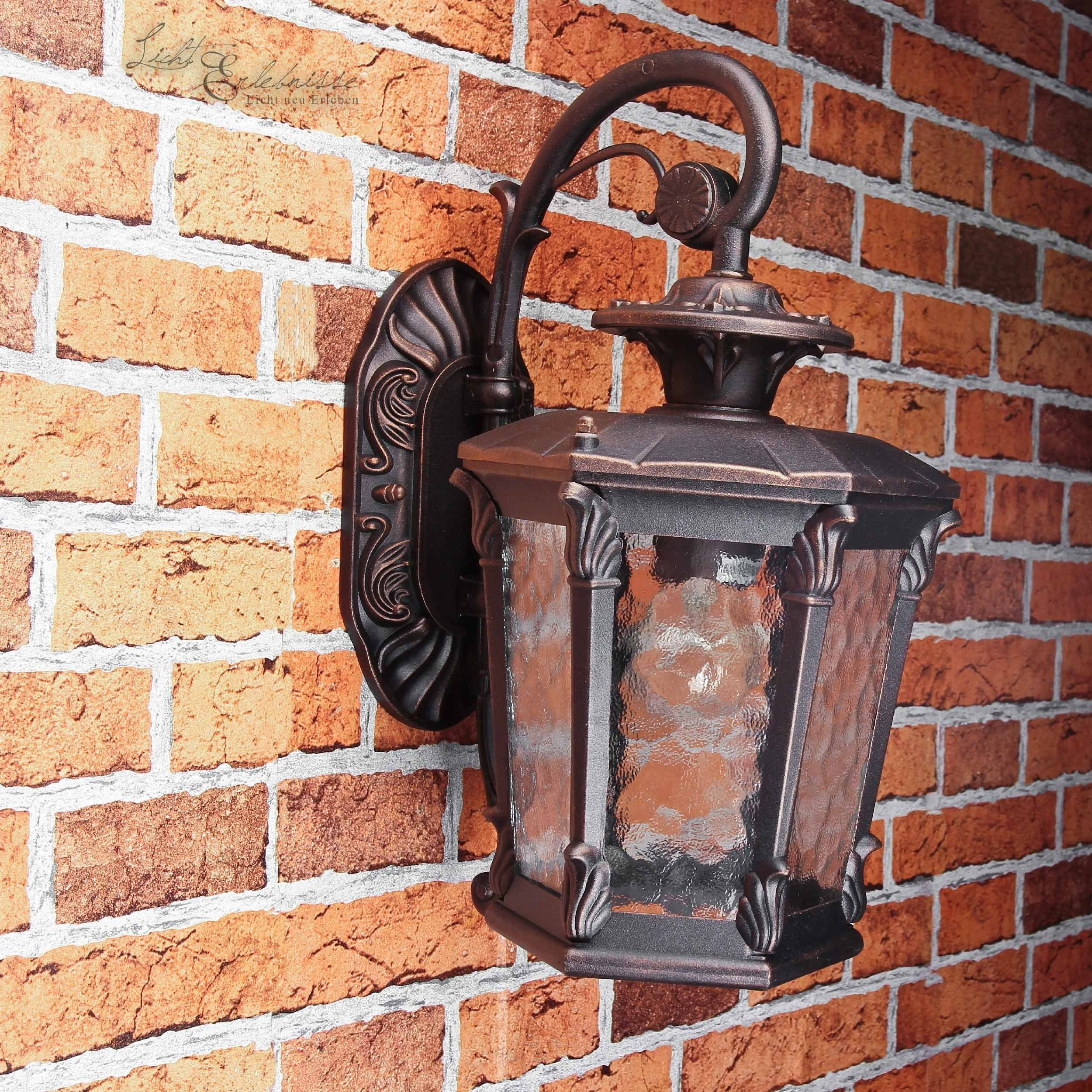 Ornament Rustikal Bronze AMUR, Licht-Erlebnisse Garten ohne Wegbeleuchtung Leuchtmittel, Wandlampe Antik Außen-Wandleuchte Glas
