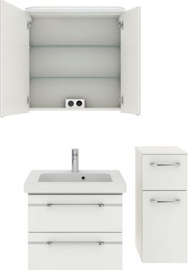 Saphir Badmöbel-Set Balto Sprint 3-teilig, Mineralmarmor-Waschtisch mit LED-Spiegelschrank, (4-St), Badezimmer Set mit Unterschrank inkl Türdämpfer, 3 Türen, 3 Schubladen