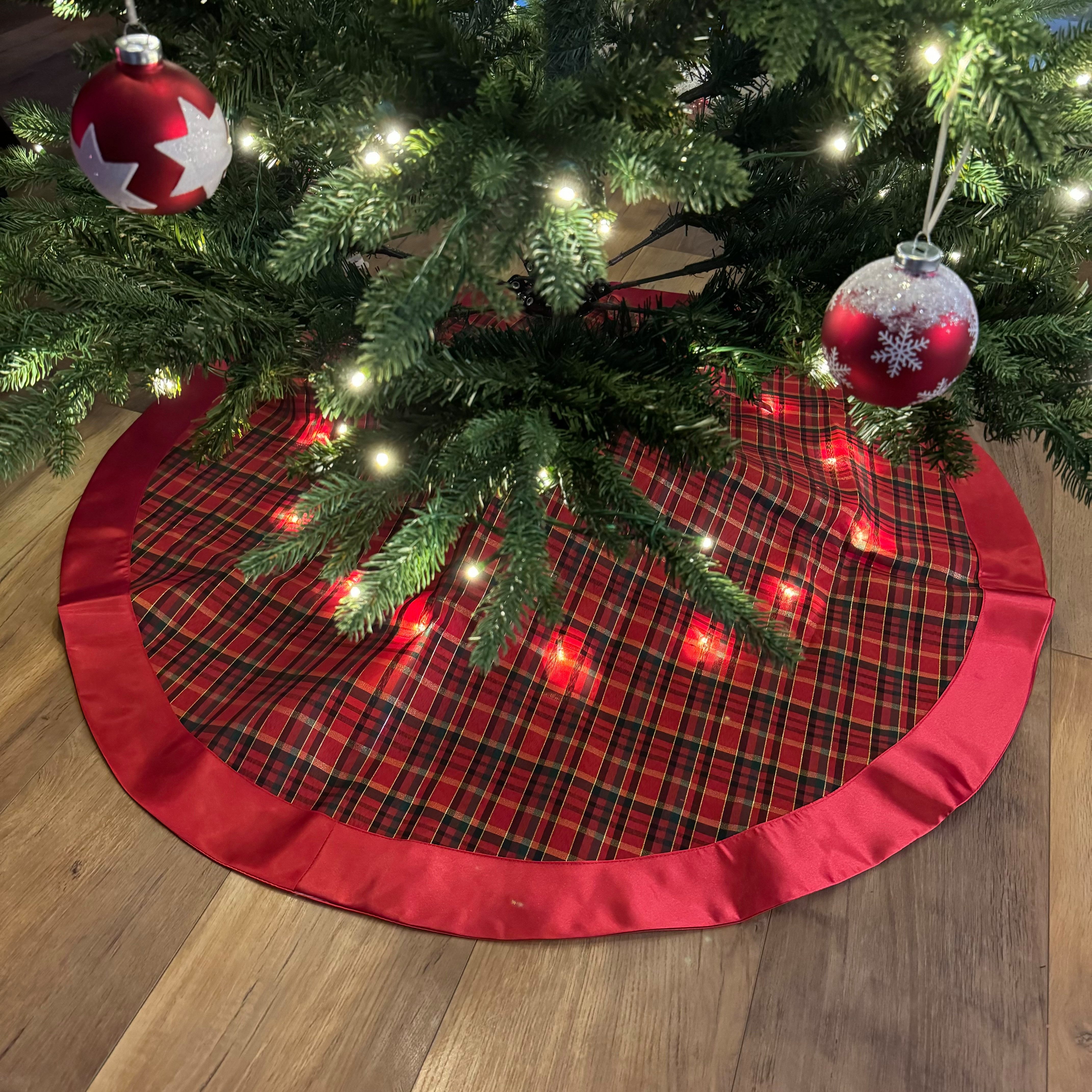 Online-Fuchs Weihnachtsbaumdecke rund - Weihnachtsbaumrock rot, grün karier günstig online kaufen