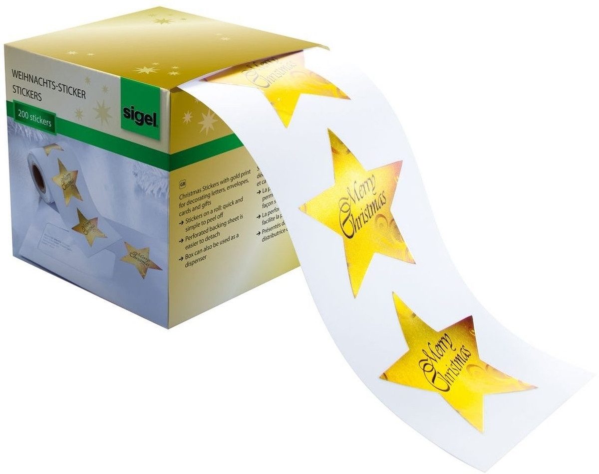 Sigel Etiketten Weihnachts-Sticker Christmas Stars 47x47mm Rolle mit 200 Stück