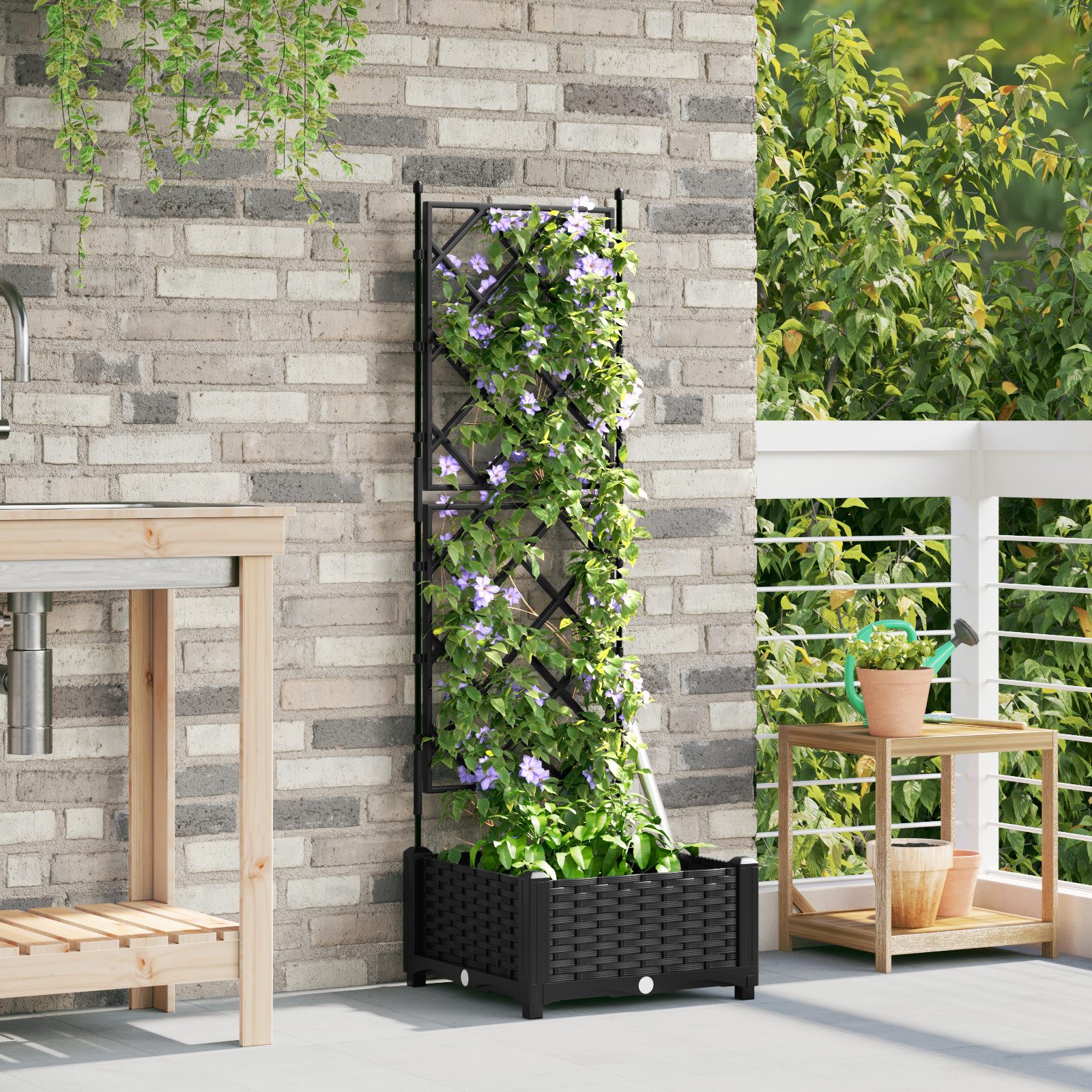 vidaXL Blumentopf Pflanzkasten mit Rankgitter Schwarz günstig online kaufen