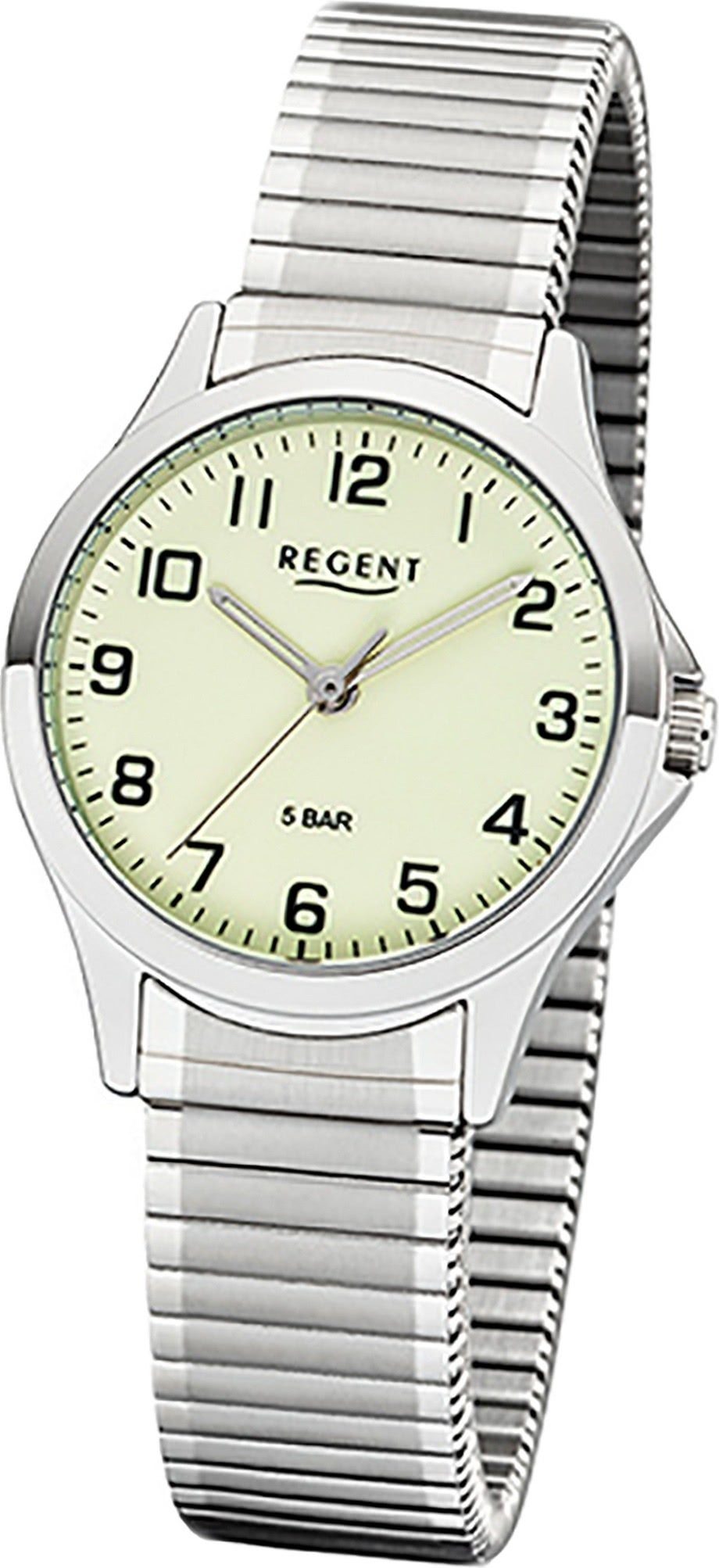 Regent Quarzuhr Regent Metall Damen Uhr 2242423 Analog, Damenuhr Metallarmband silber, rundes Gehäuse, klein (ca. 29mm)