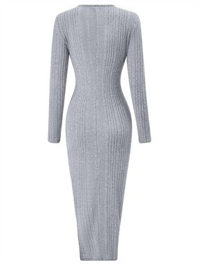 AFAZ New Trading UG Sommerkleid Lässiges Kleid mit langen Ärmeln, Stehkragen und Schlitz.