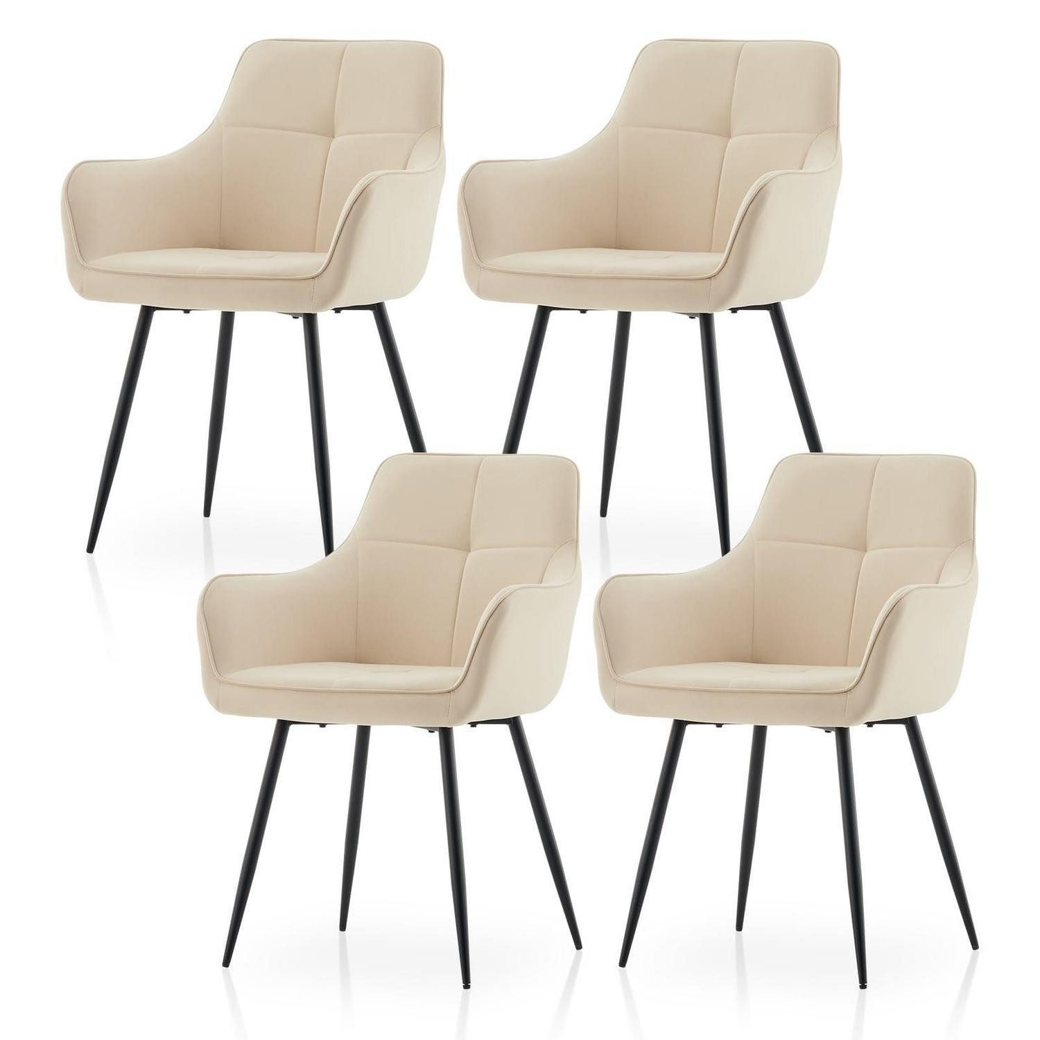 LuxusKollektion Esszimmerstuhl Esszimmerstühle Polsterstühle Samt Armlehnen 4er Set Creme Samt×4