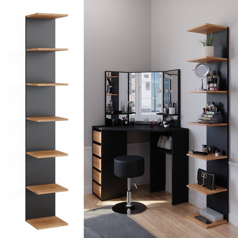 Vicco Bücherregal Paolo, Anthrazit/Goldkraft Eiche, 30 x 190 cm günstig online kaufen