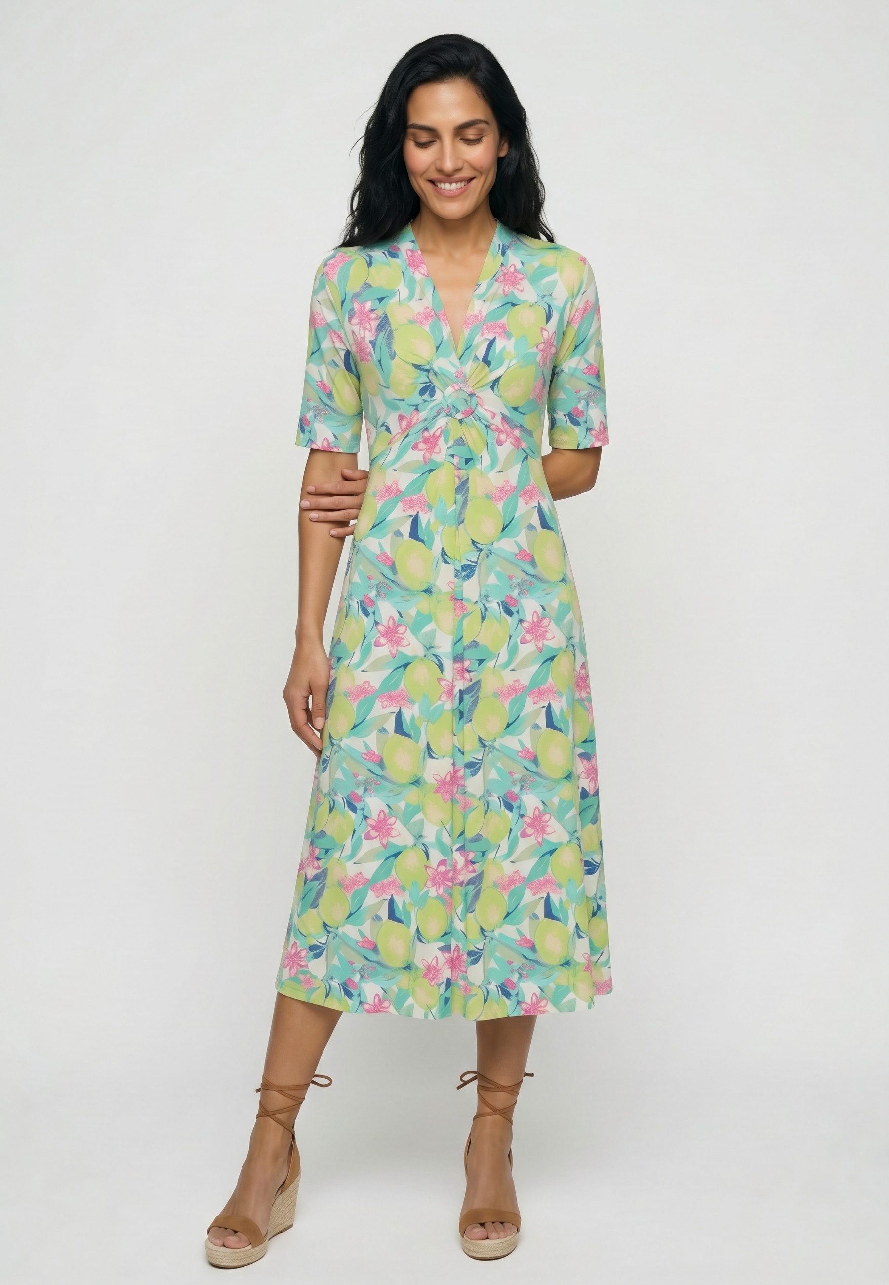 Olsen Midikleid mit Allover-Dessin und Raffdetail
