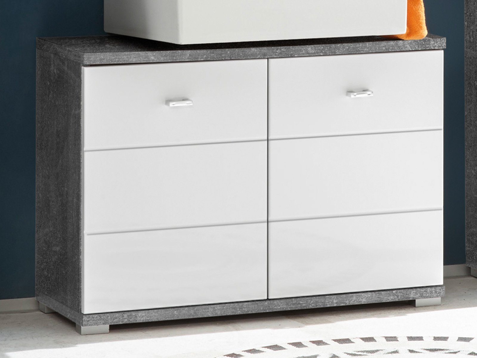 PREISBRECHER Waschbeckenunterschrank Waschbeckenunterschrank >Peter< in Weiß tiefzieh Hochglanz - 80x57x30 80 x 57 x 31 cm (B/H/T)