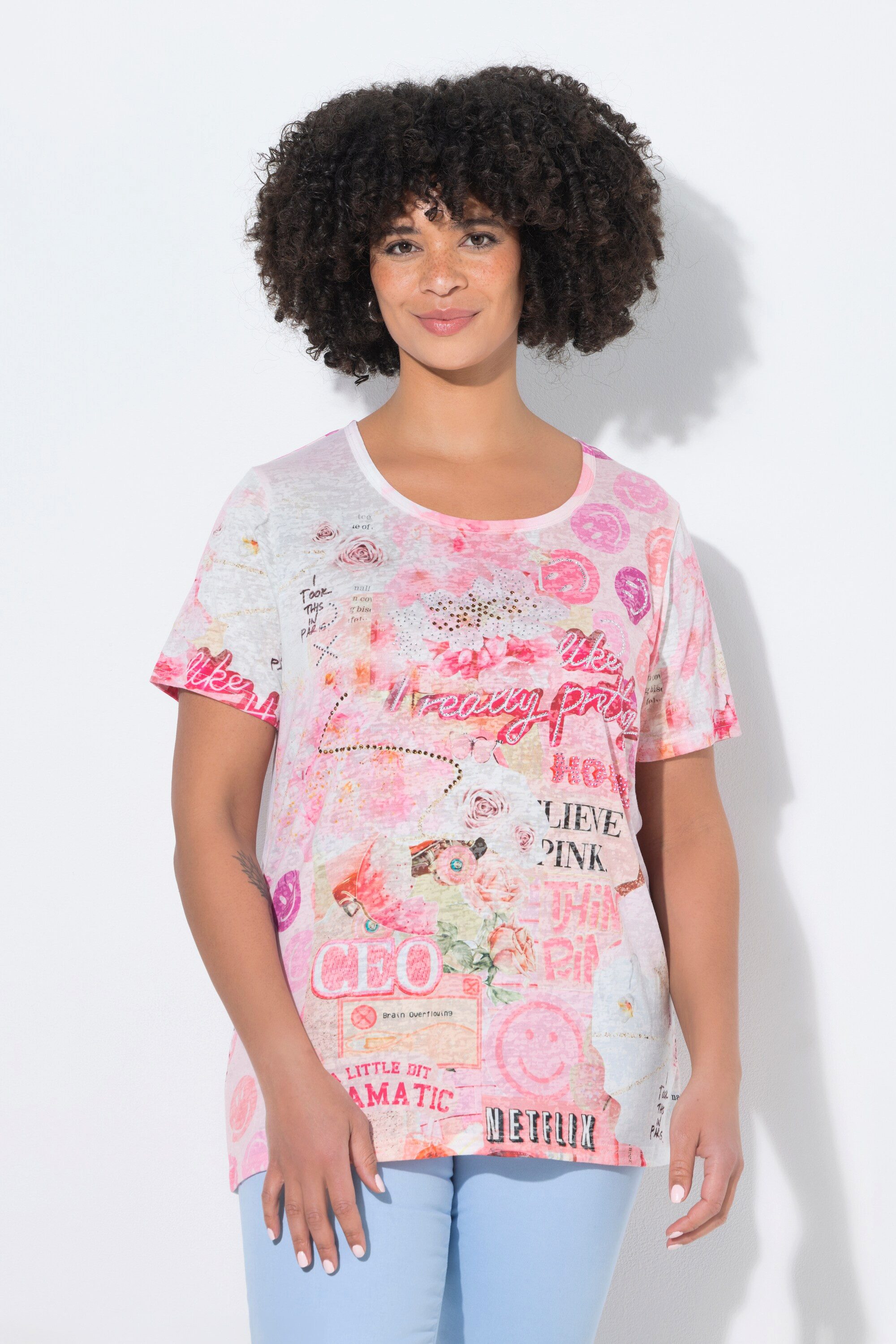 Angel of Style T-Shirt T-Shirt Comfort Fit Smiley/Blumen-Muster Halbarm