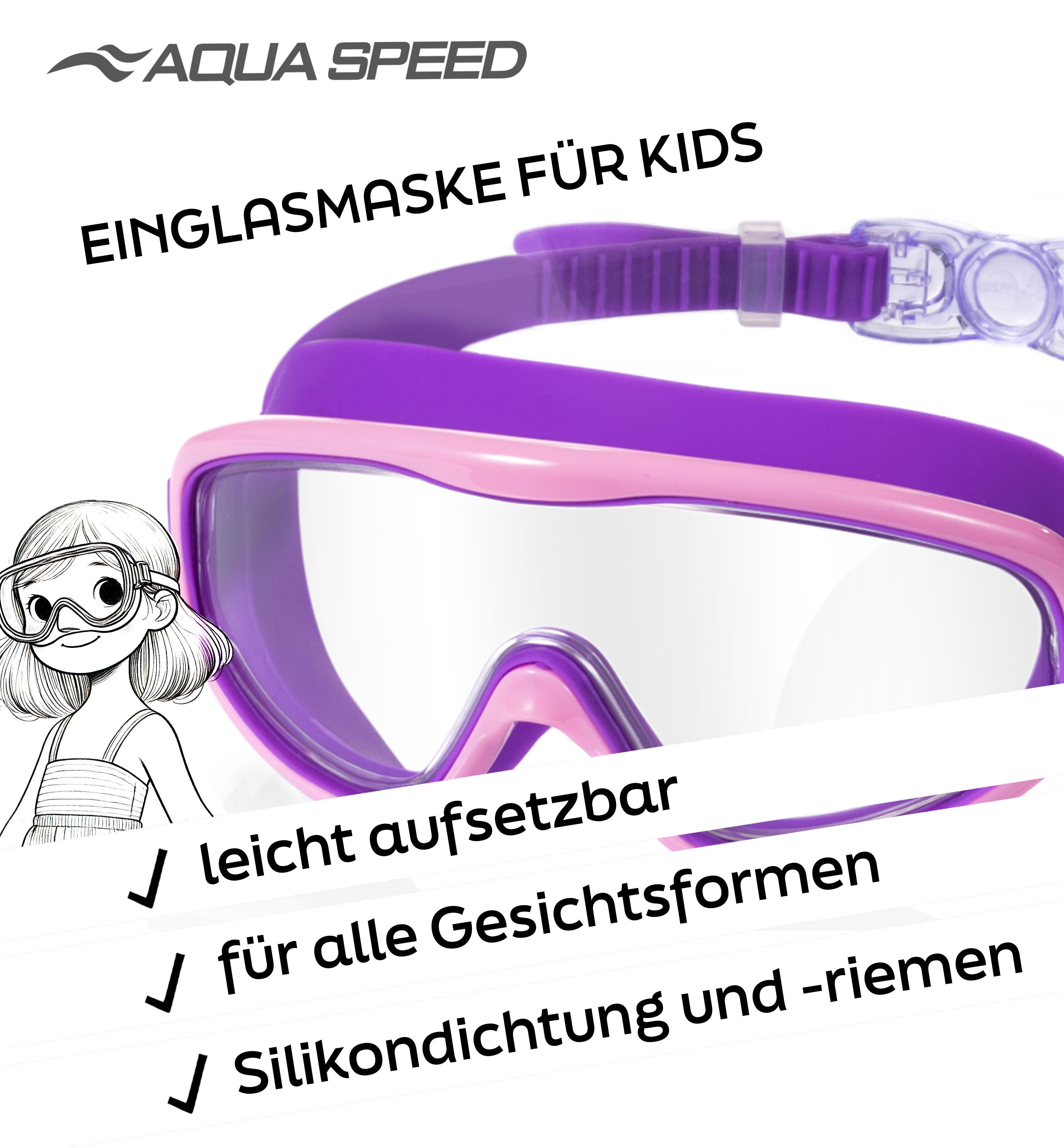 Aqua Speed Schnorchel RAY FS Tauchmaske mit Stoff-Kopfband für Erwachsene / Jugendliche (Einzel Schwimmmaske mit gehärtetem Glas), Taucherbrille Stoffband Einzellinse