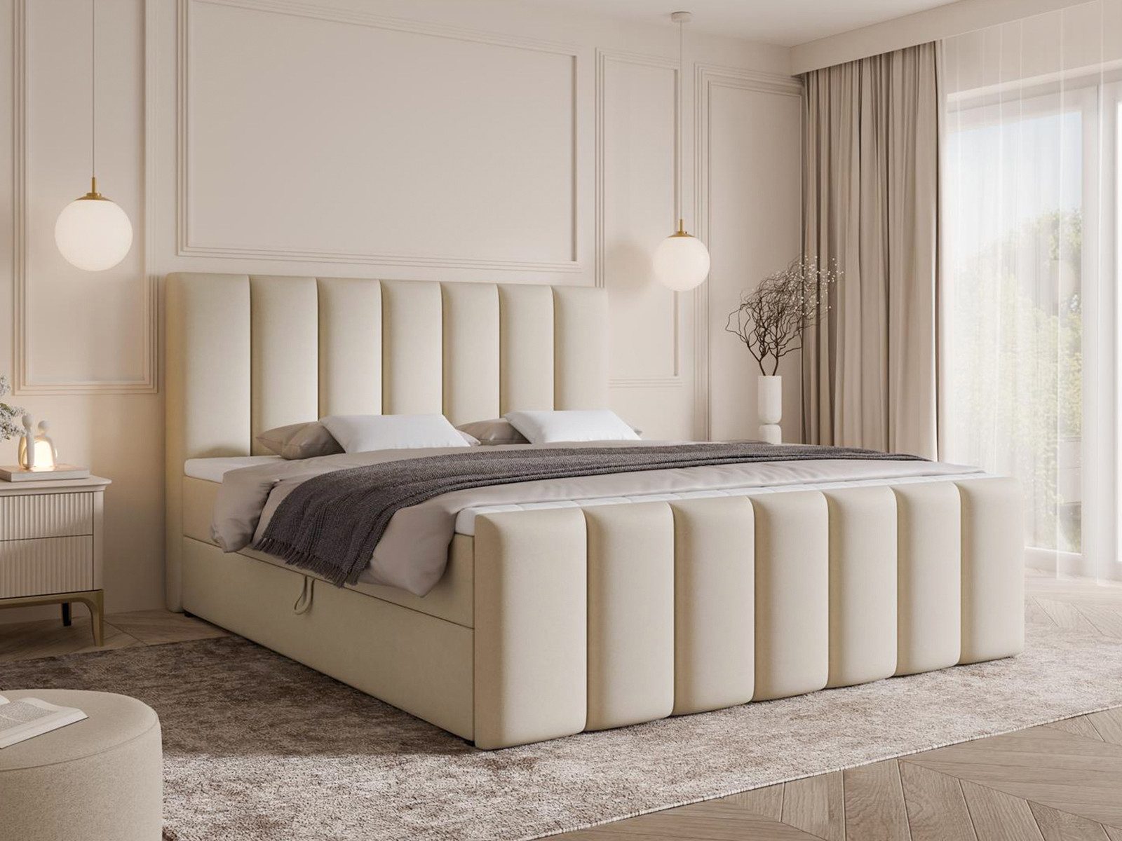 Compleo Boxspringbett CAOBAS, H3 Matratze Bonellfederung, Topper, Kopfteil