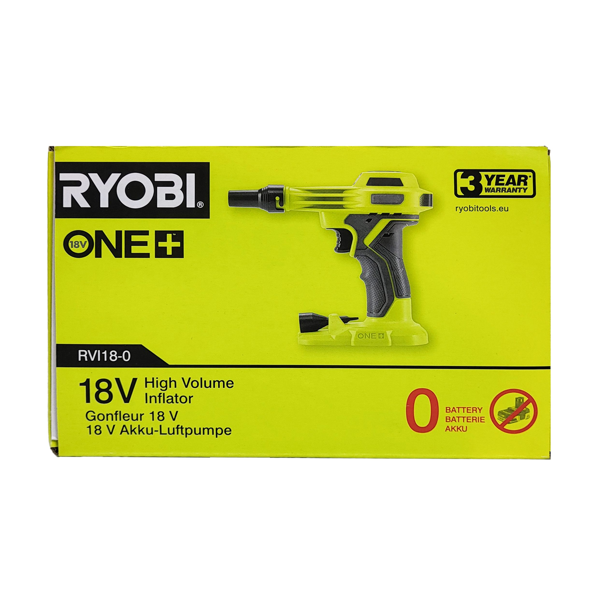 RYOBI Akku-Handkompressor Ryobi RVI18-0 – 18V ONE+ Akku-Kompressor/Inflator (ohne Akku), 1-tlg.