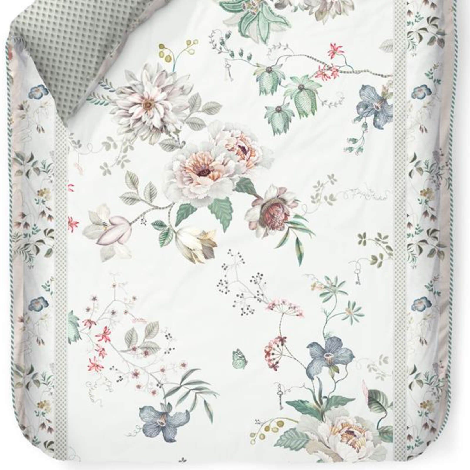 PiP Studio Bettwäsche Tokyo Bouquet Weiß, Perkal, 2 teilig, Lilien, Dahlien, Punkte, Paspel