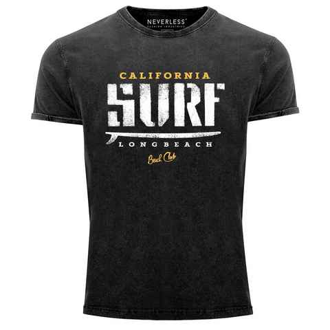 Neverless Print-Shirt Cooles Angesagtes Herren T-Shirt Vintage Shirt California Surf Aufdruck Used Look Slim Fit Neverless® mit Print