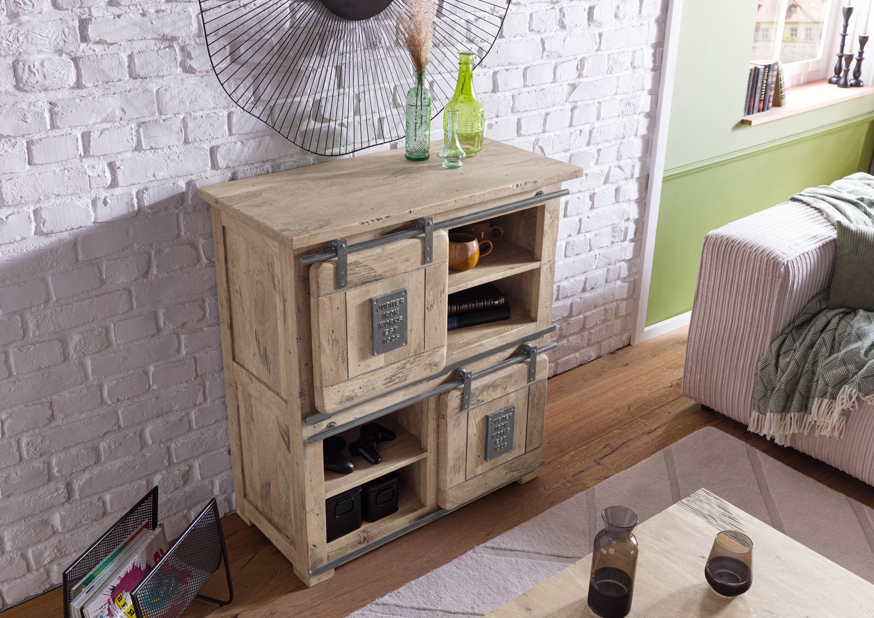 Massivmoebel24 Highboard (Highboard Mango 90x45x100 whitewash günstig online kaufen