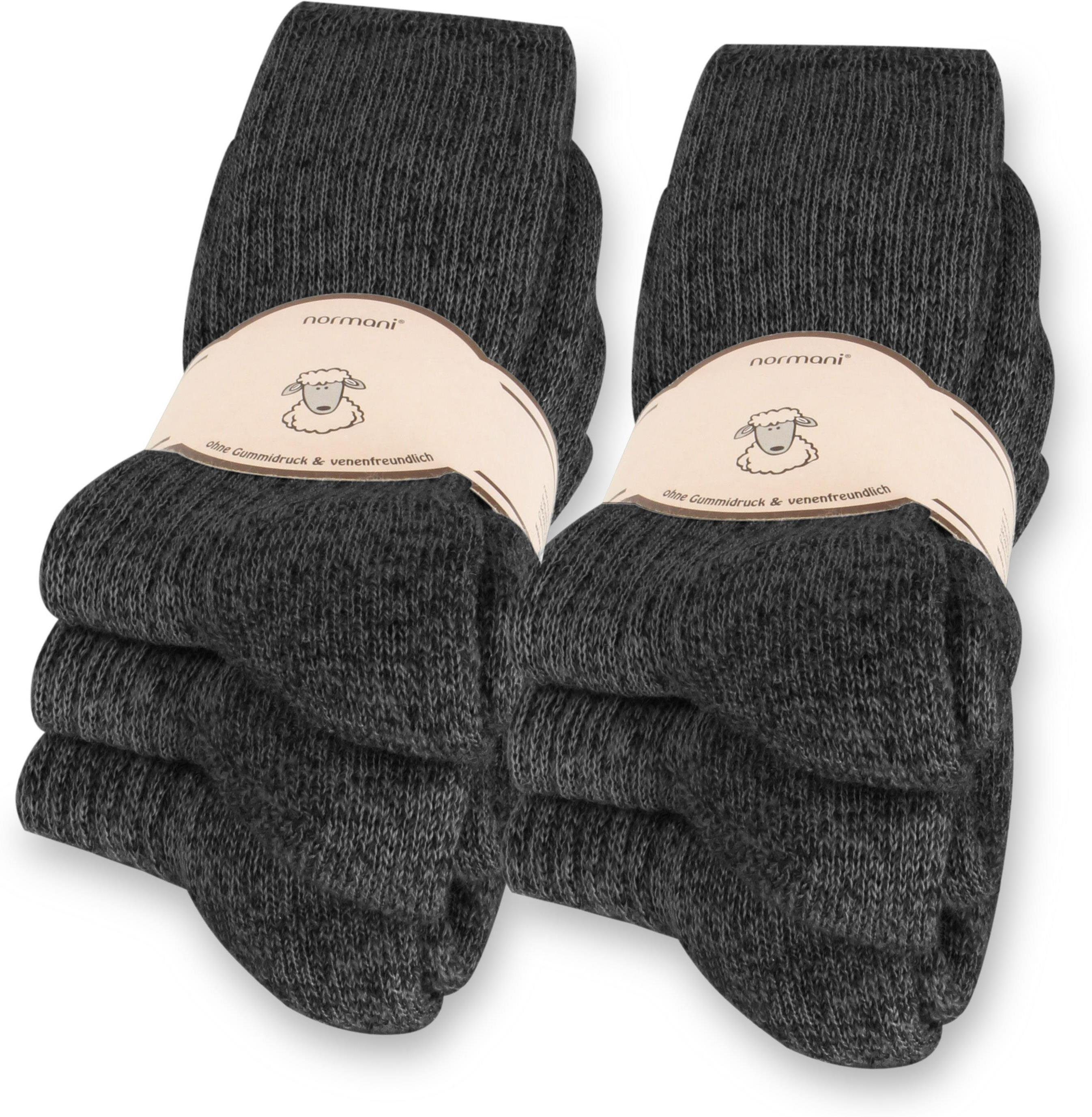 6 (6er-Set, mit Paar) Thermosocken Polstersohle Anthrazit Norweger-Schafwollsocken normani 6 Paar