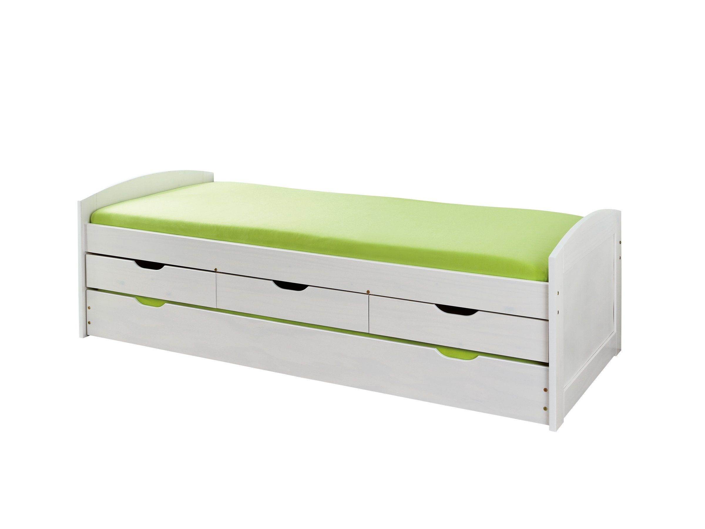 freiraum Funktionsbett Ulli I, aus Massivholz in Weiss mit 3 Schubladen