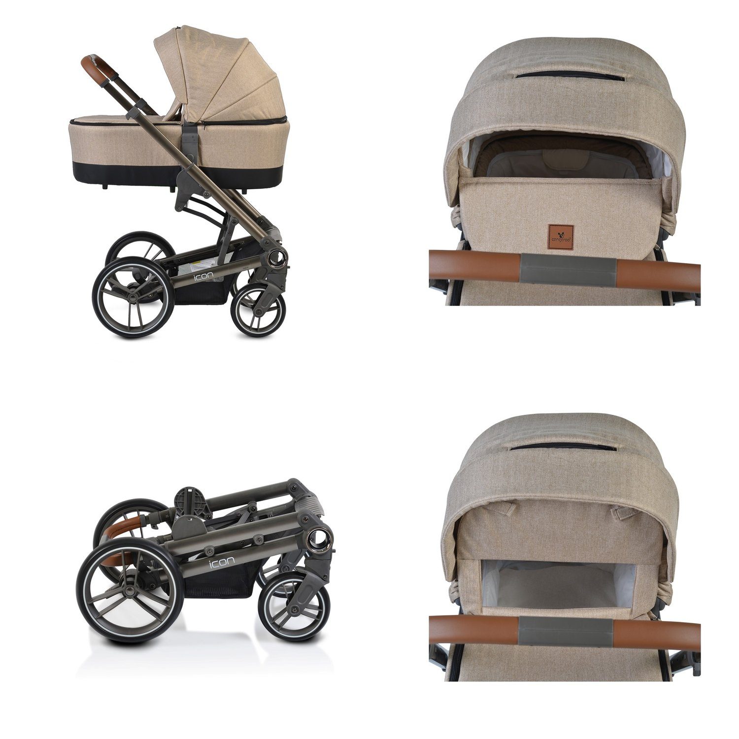Cangaroo Kombi-Kinderwagen Kombikinderwagen Icon 2 in 1, Sportsitz Babywanne Wickeltasche PU-Räder