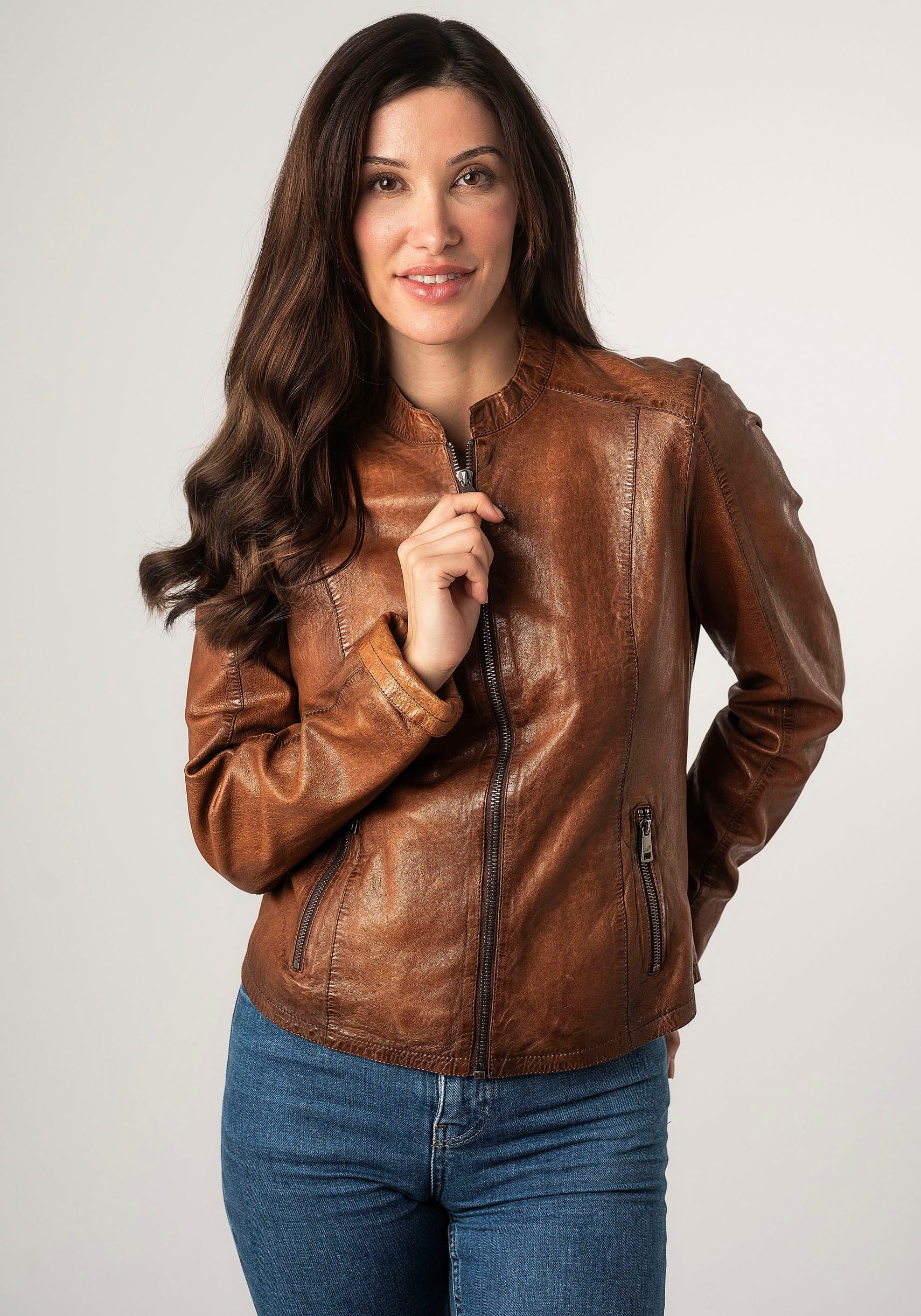 Mauritius Lederjacke MWAndriana mit Stehkragen günstig online kaufen