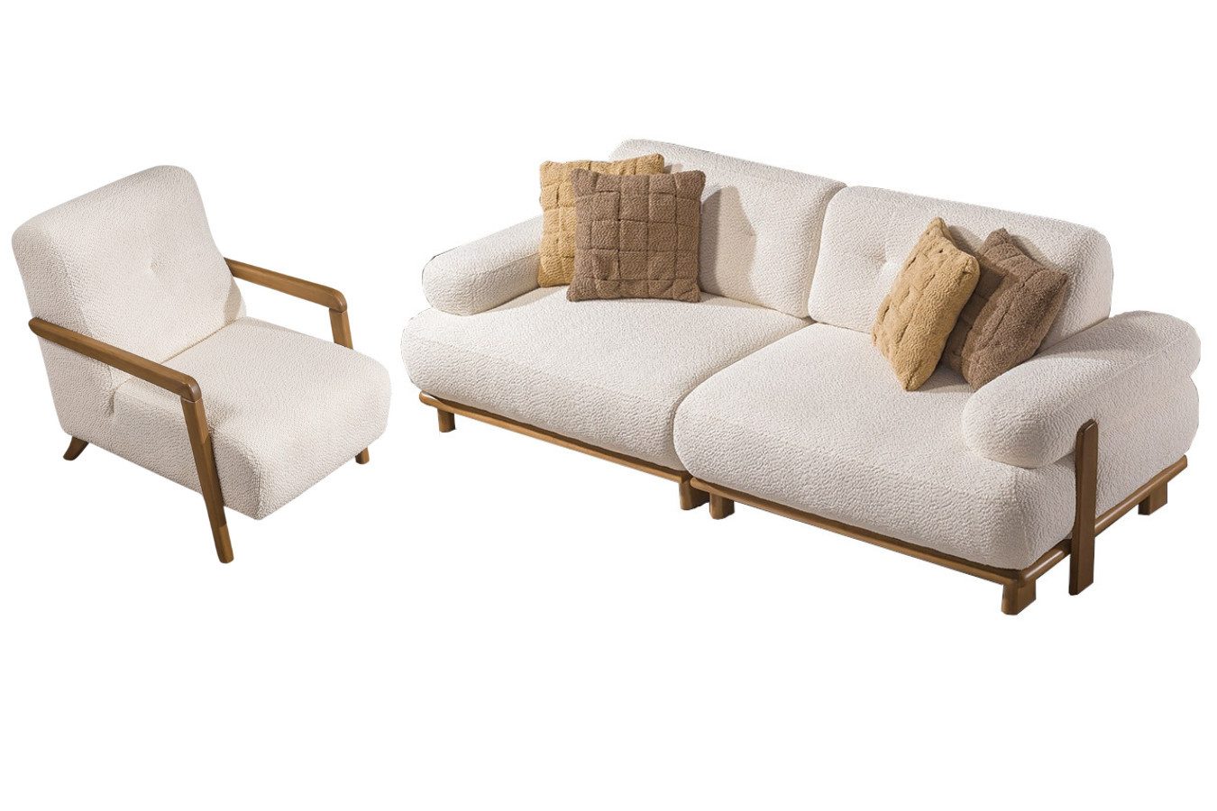 Villa Möbel Polstergarnitur Bully Wallnuss, (Set, Set besteht aus: 3 Sitzer+Sessel), mit Relax-/Bettfunktion durch verstellbare Rückenlehne