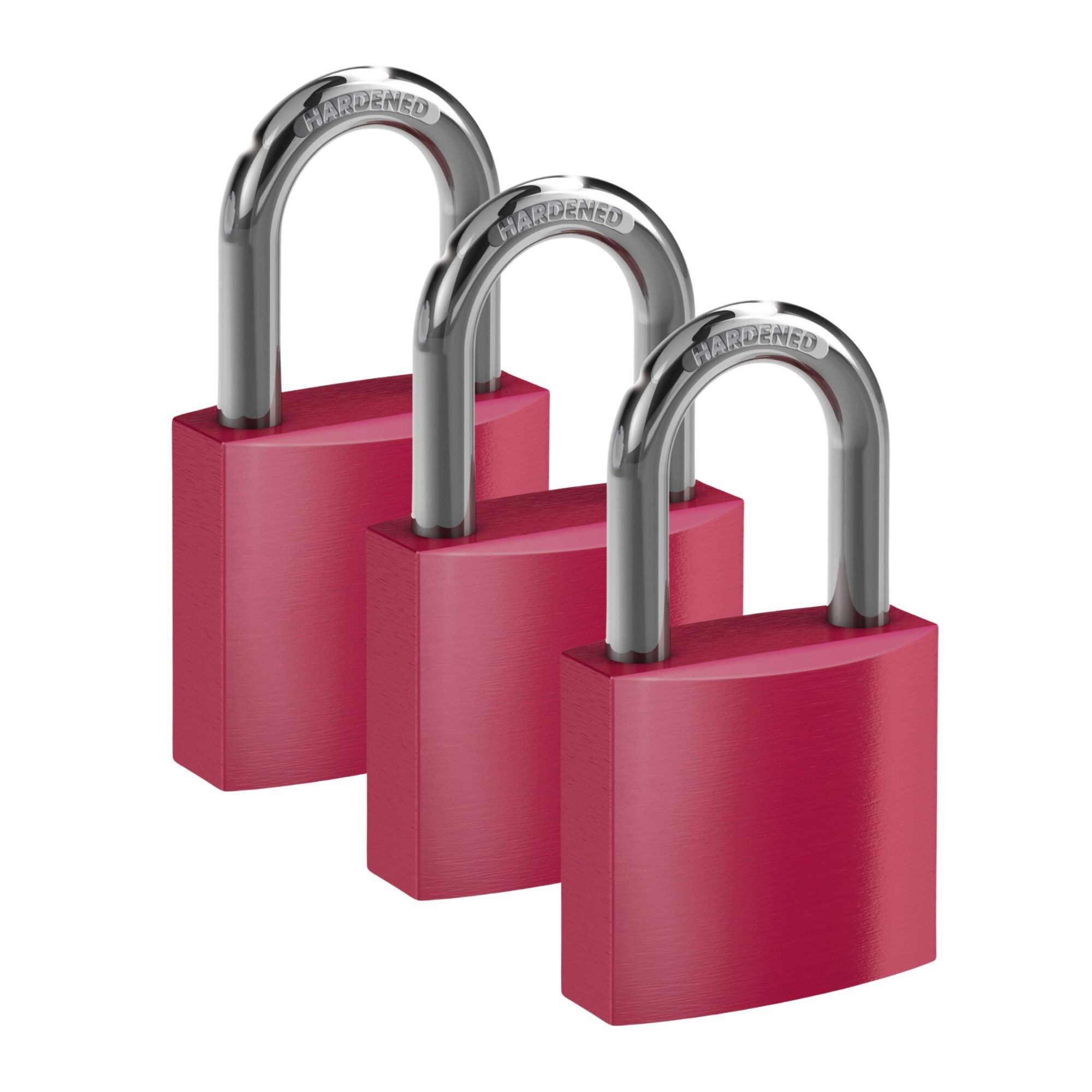 BASI Vorhängeschloss Vorhangschloss, (Spar-Set, 3-tlg), 3er Set, Breite 40 mm, Aluminium, Stahlbügel, VS, gravurfähig, Rot