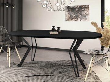 WFL GROUP Esstisch Revena, Runder Ausziehbarer Tisch mit schwarzen Metallbeinen