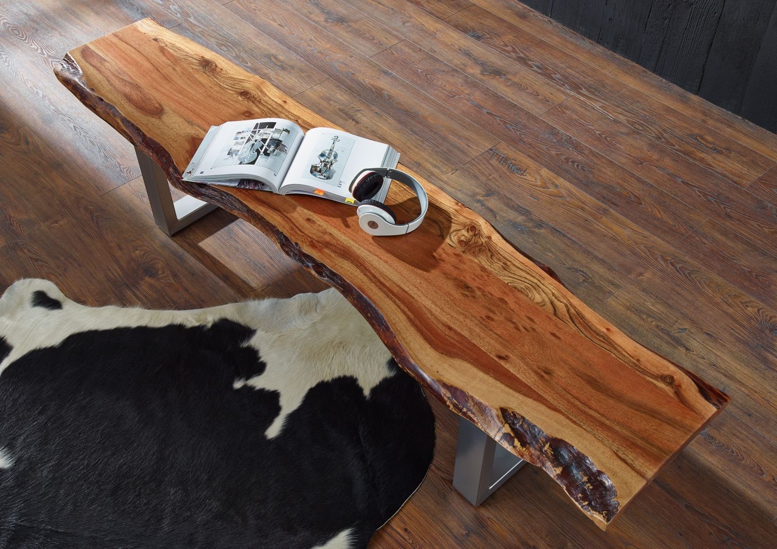 Massivmoebel24 Bank FREEFORM (Baumbank Akazie 220x38x45 Walnuss lackiert FR günstig online kaufen