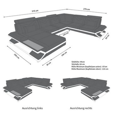 Sofa Dreams Wohnlandschaft Couch Leder Sofa Napoli XXL U Form Ledersofa, mit LED, wahlweise mit Bettfunktion als Schlafsofa, Designersofa