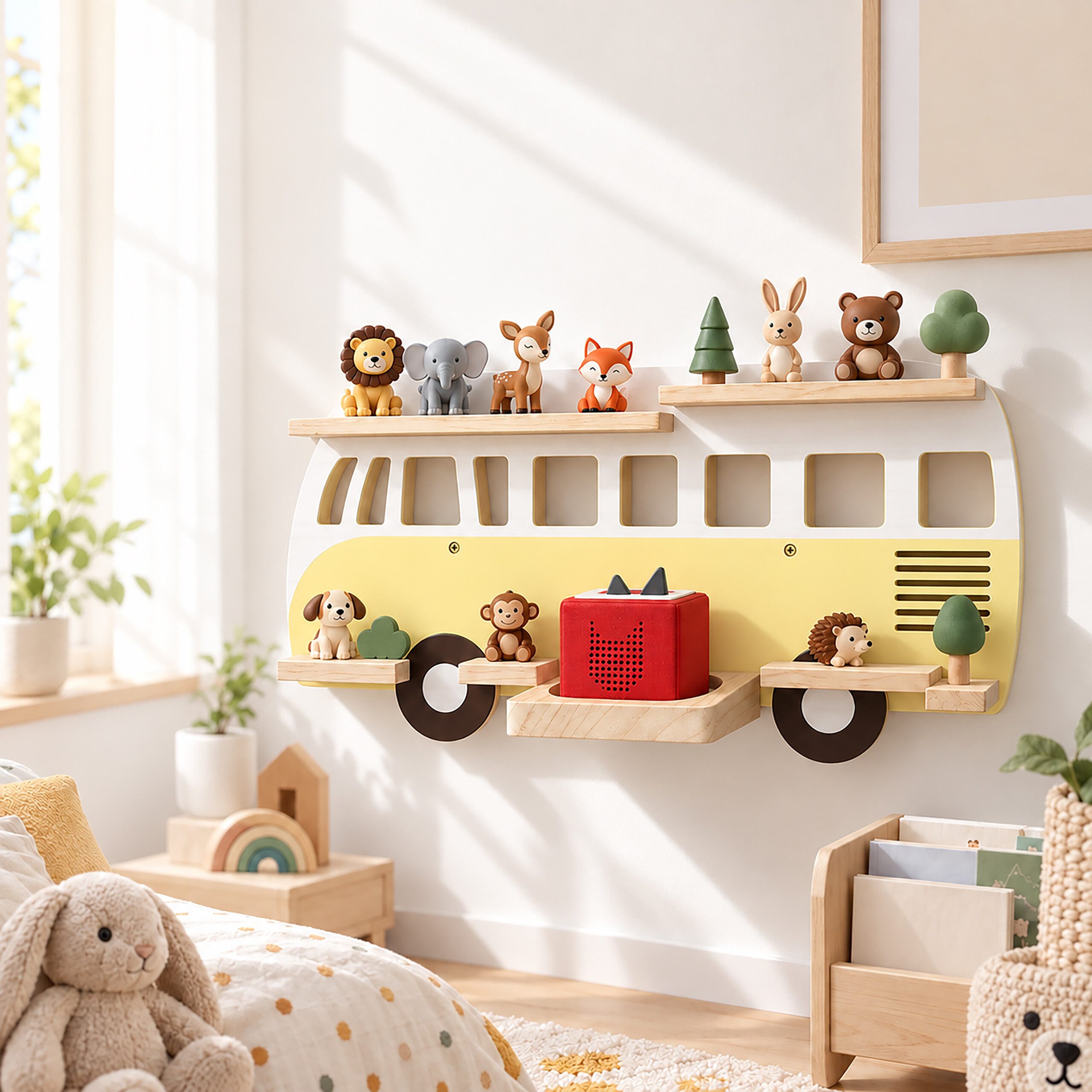 relaxdays Kinderregal Toniebox Regal Bus, 1-tlg., gelb – Bild 2 von 5