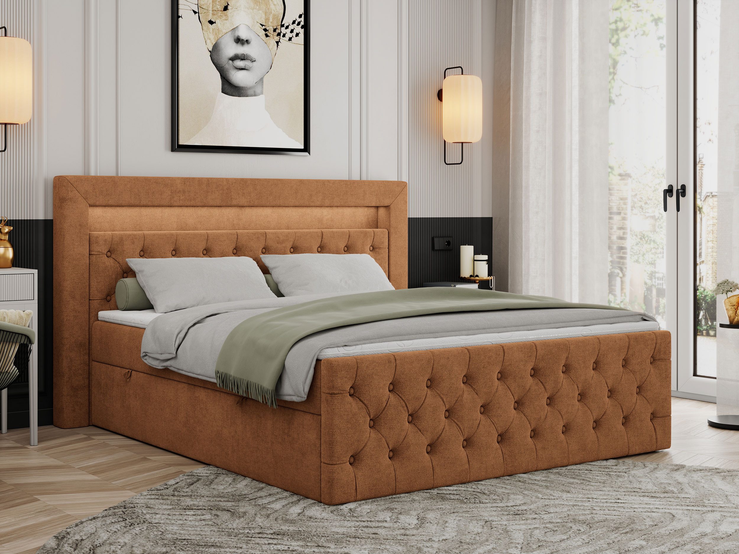 MKS MÖBEL Boxspringbett GOLD9 (Set, Packung, H3-Matratze, Bettkästen, T30-Schaum, 7 Härtezonen), Doppelbett mit Multipocket-Matratzen, Topper T25/Visco, Polsterbett