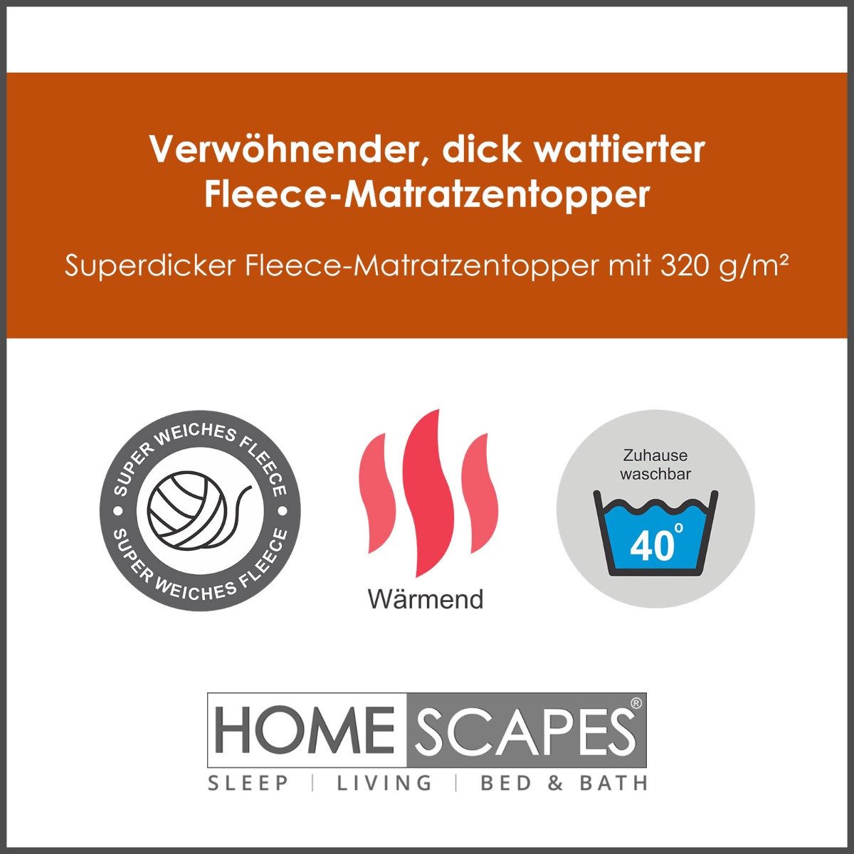 Homescapes, Topper Warmer, weicher Fleece-Matratzentopper 135 x 190 cm, 4 cm hoch