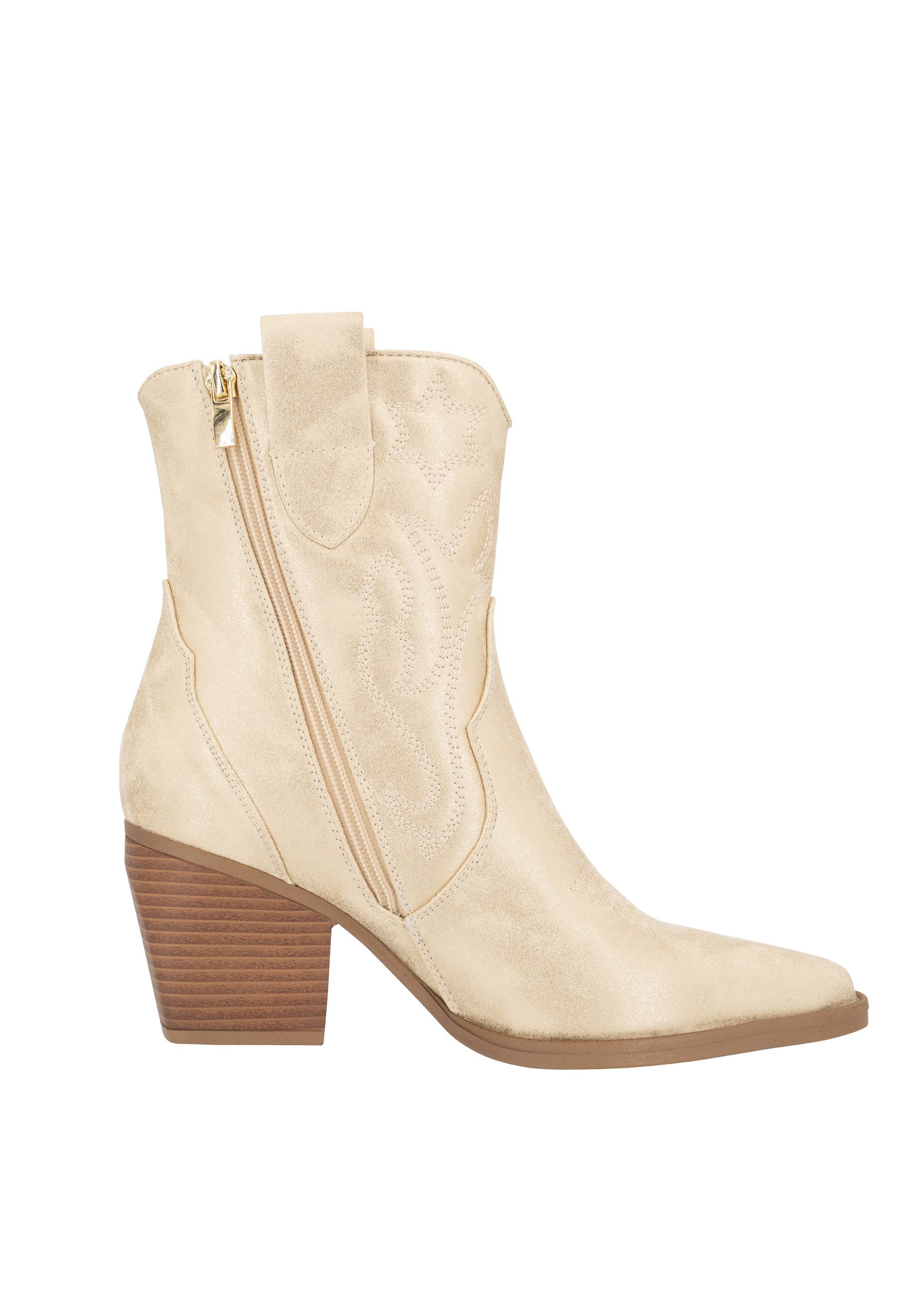 Salinyang Damen Western Boots mit Stickerei, Blockabsatz & Reißverschluss Cowboy Stiefelette