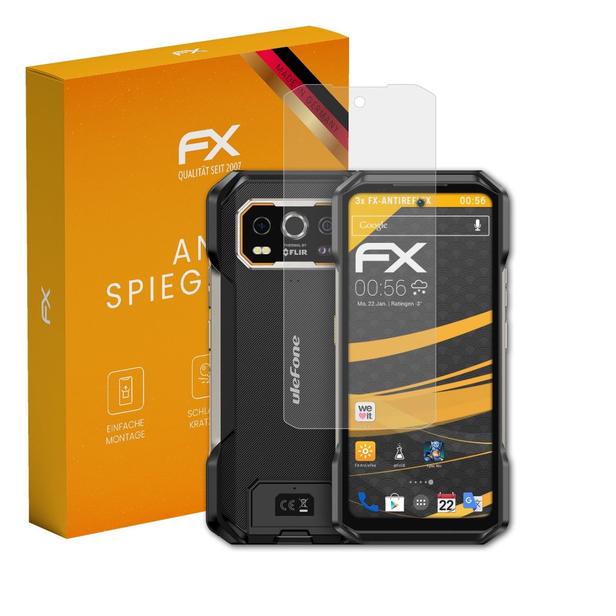 atFoliX Schutzfolie für Ulefone Armor 27T Pro, (3 Folien), Entspiegelnd und stoßdämpfend